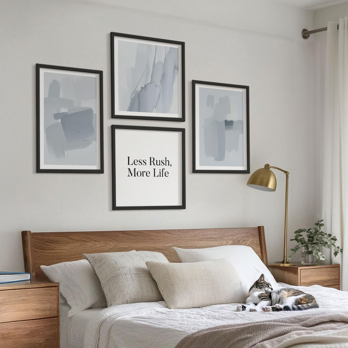 WANDBILDER 4er-Set - 50x50 cm & 40x60 cm Schwarzer Rahmen - Abstrakte Aquarellkompositionen - Schwarz, Kunststoff (50/50cm) - ArtPrintCave