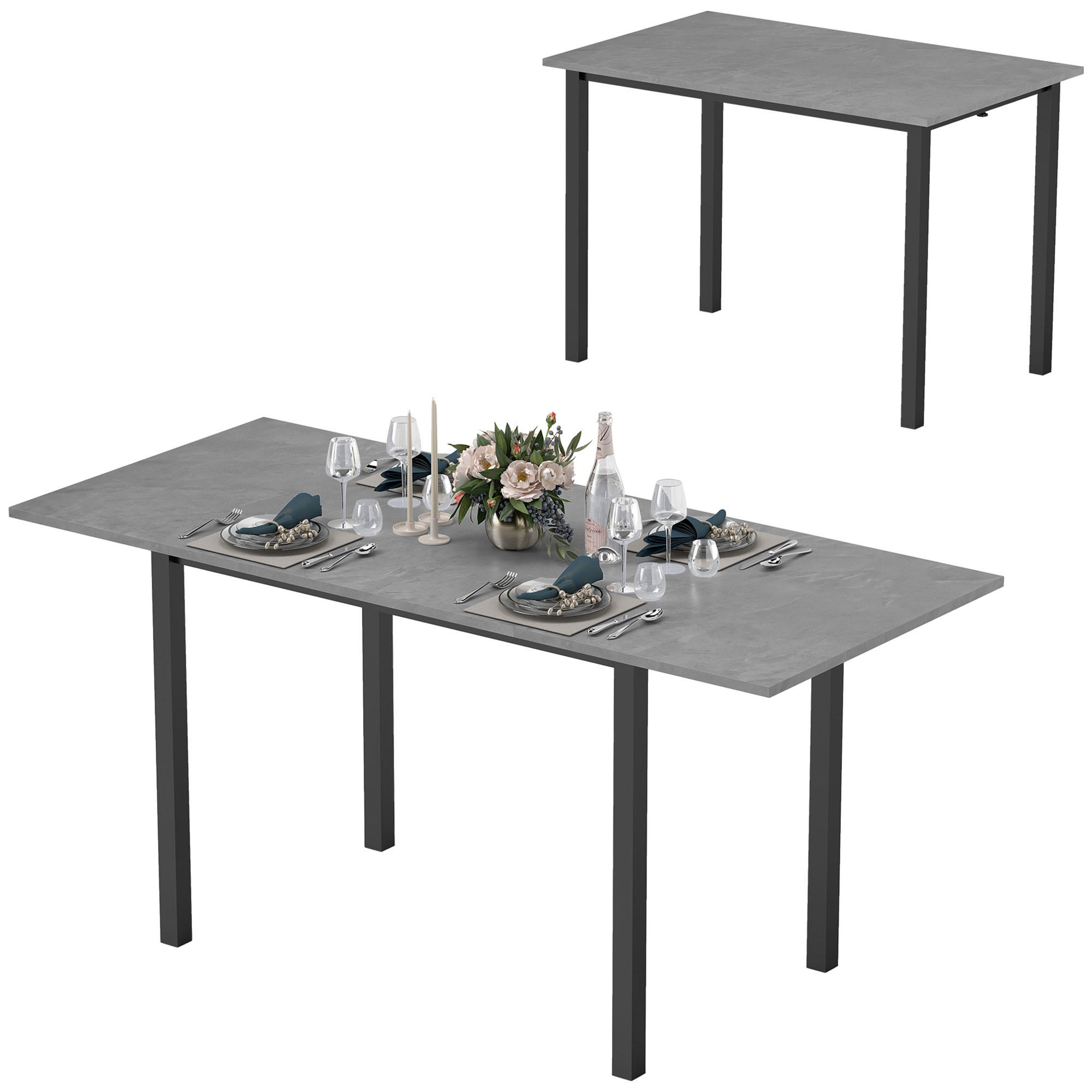 AUSZIEHTISCH Dunkelgrau Ausziehbar Stahlgestell 160/70/76 cm - Grau, Holz (70/160/76cm) - PANGIVO