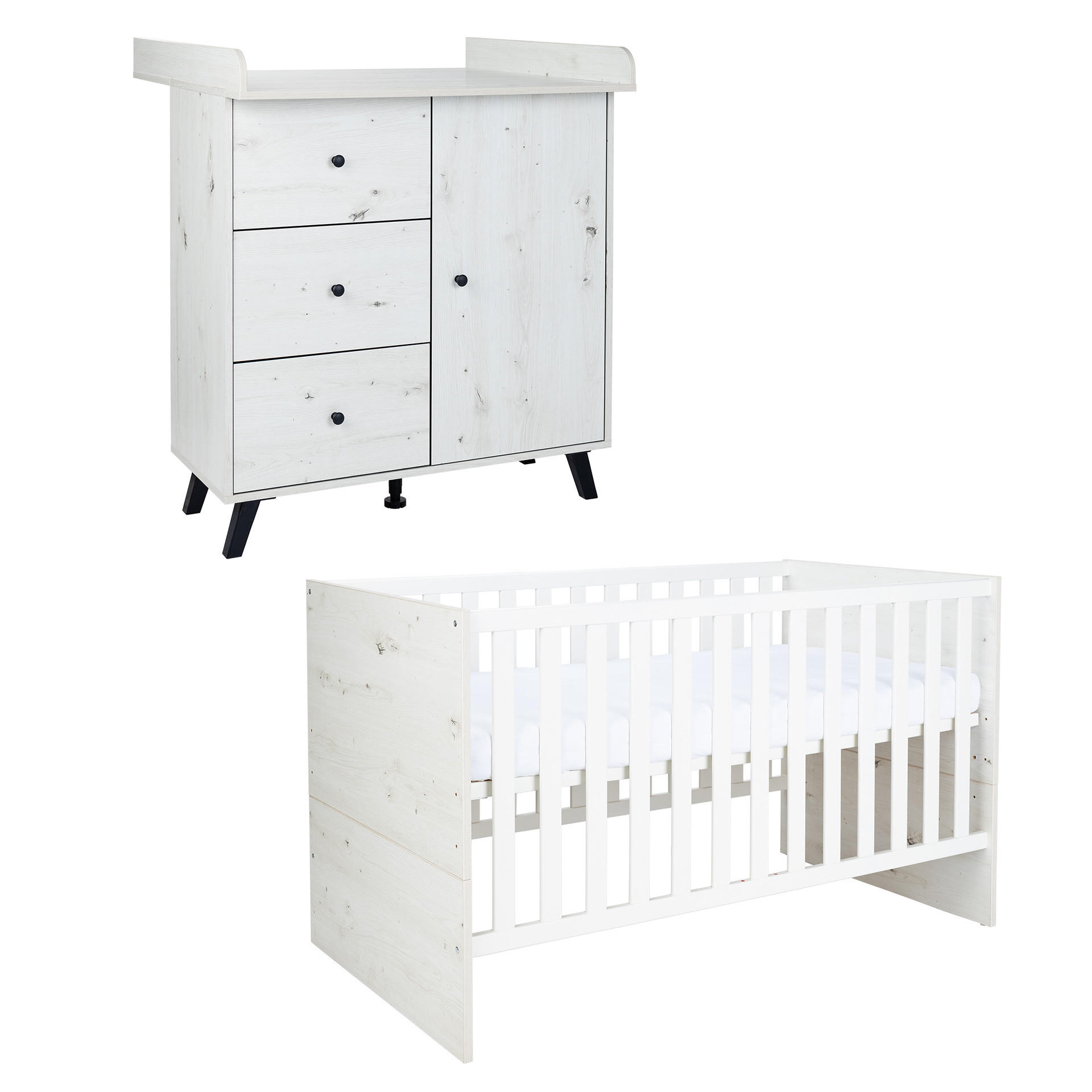 BABYZIMMER SET Lavea 2-tlg. Wickelkommode Babybett - Schwarz/Weiß, Holz/Holzwerkstoff (1/1/1cm) - arthur berndt