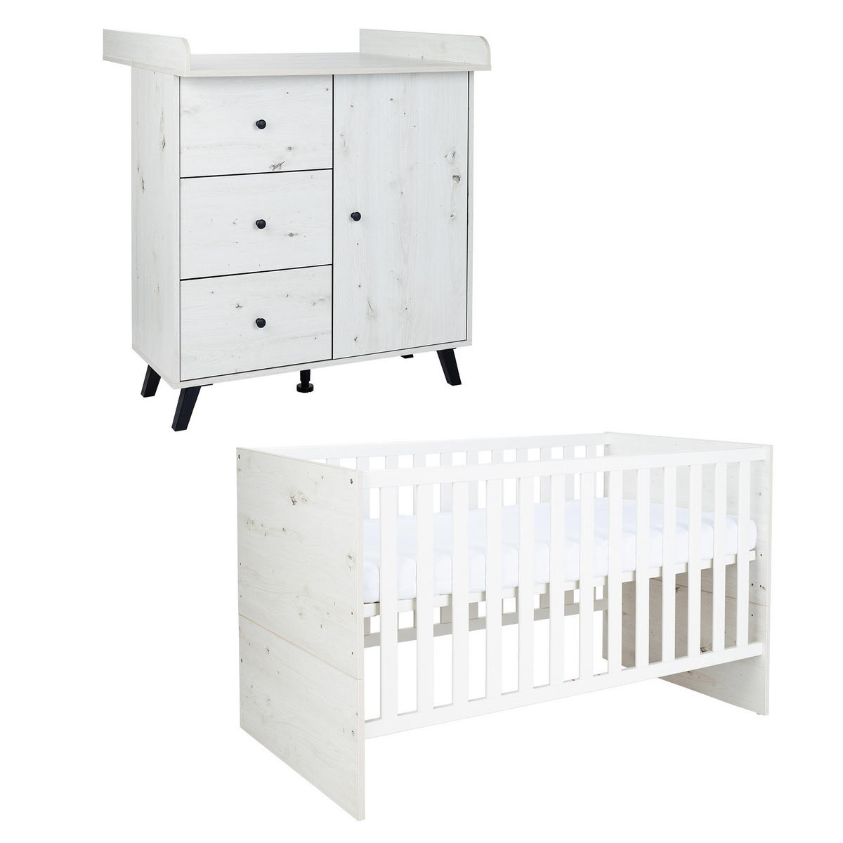 BABYZIMMER SET Lavea 2-tlg. Wickelkommode Babybett - Schwarz/Weiß, Holz/Holzwerkstoff (1/1/1cm) - arthur berndt