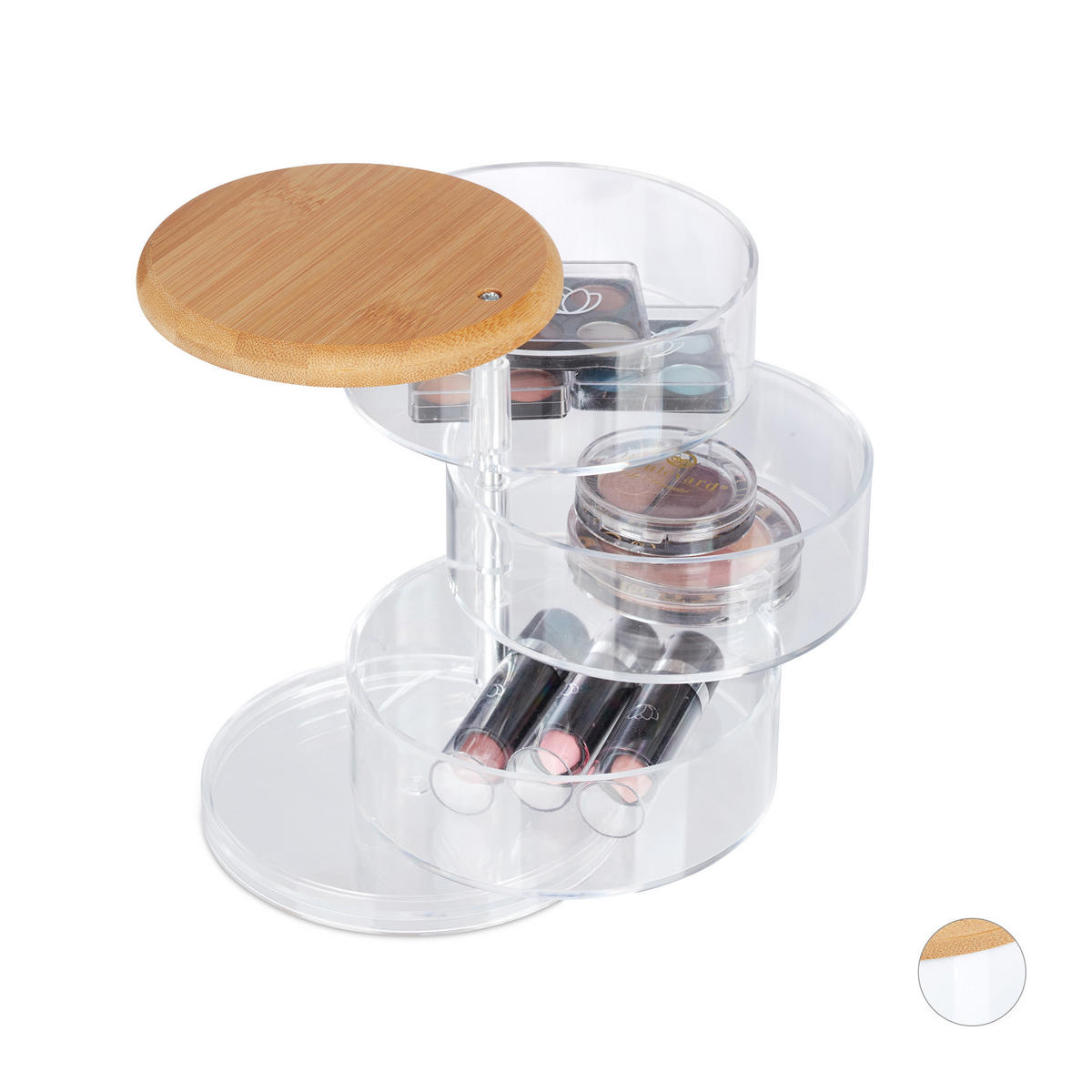 MAKEUP Organizer - Transparent, Holz/Kunststoff (11.5/13.5/11.5cm) - Relaxdays