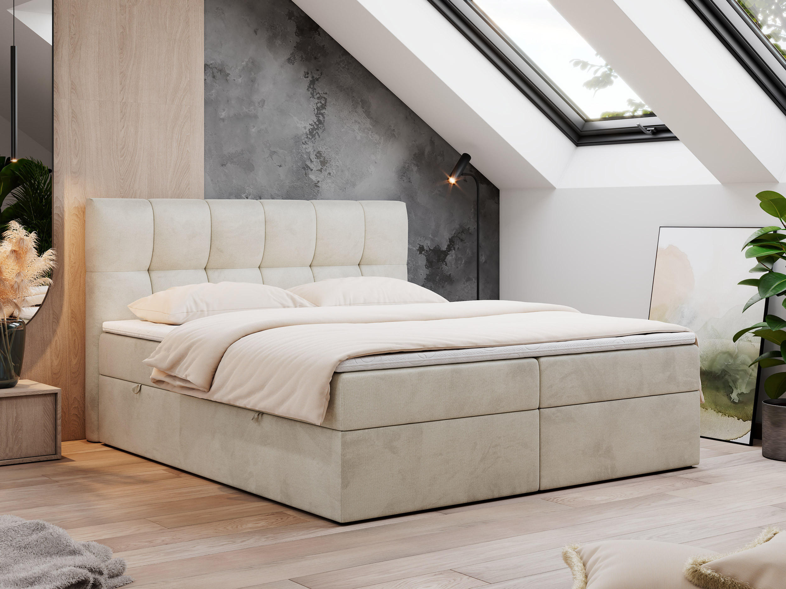 BOXBETT RICO 180/200 Beige Velvet - H3 - Beige, Holz/Textil (180/200cm) - MKS