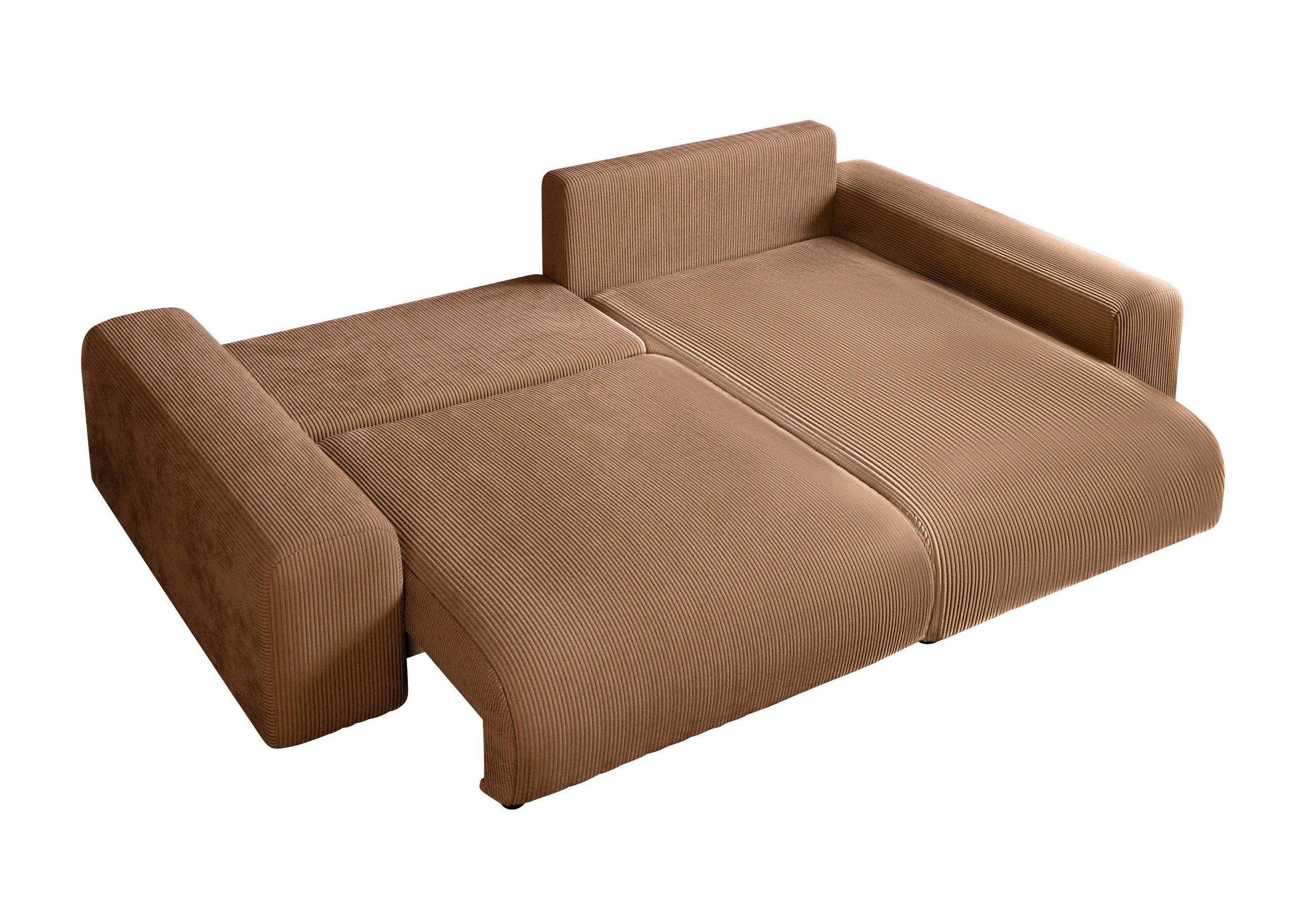 ECKSOFA mit Schlaffunktion, Bettkasten, Wellenunterfederung, seitenverkehrt montierbar B255/T165/H84 cm, Liegefl. 148x196 cm, Cord Hell-Braun / 21002 - Hellbraun/Schwarz, Kunststoff/Textil (255/165cm) - luma-home