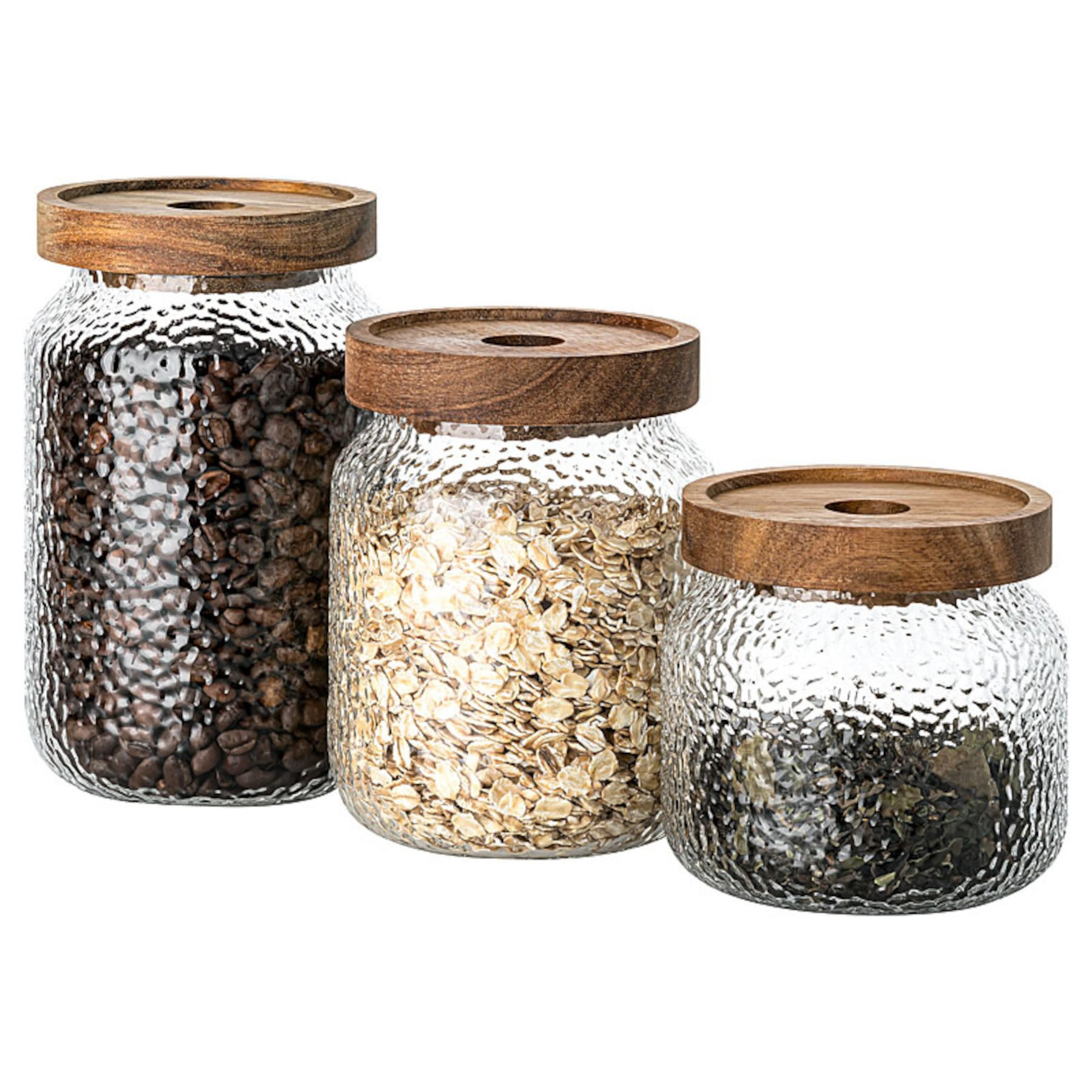AUFBEWAHRUNGSBEHÄLTER Visby mit Holzdeckel 3 teilig - Transparent, Glas (7.5/14/8cm) - Mulex