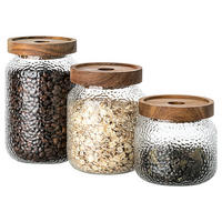 AUFBEWAHRUNGSBEHÄLTER Visby mit Holzdeckel 3 teilig - Transparent, Glas (7.5/14/8cm) - Mulex