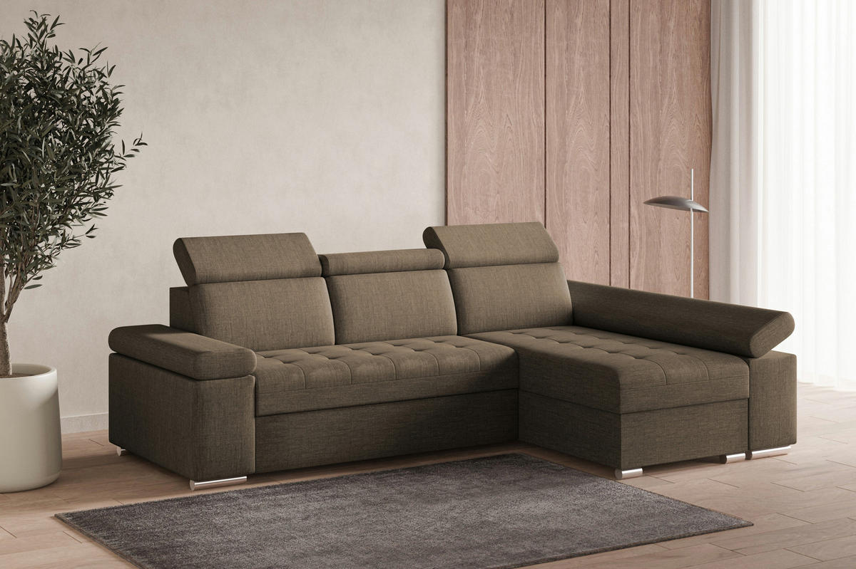 ECKSOFA mit Schlaffunktion Luka L Twist 06 - Braun - Rechts - Silberfarben/Braun, Holzwerkstoff (260/168cm) - Möblo