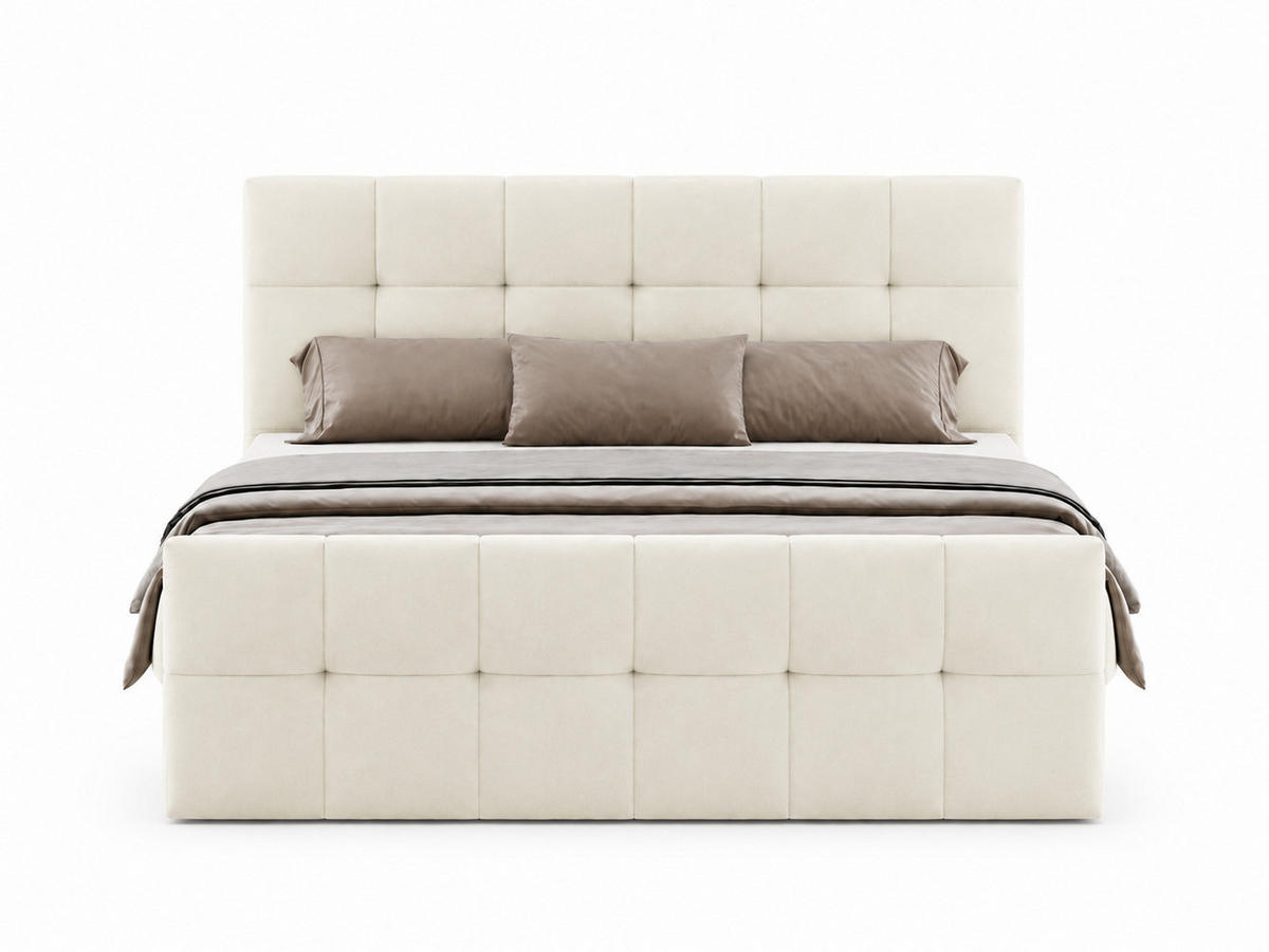 BOXBETT AUREN FRONT 160x200 cm Komplett-Set mit Bonell-Matratze, Topper und Bettkasten, Samt Platinfarben - Platinfarben, Textil (160/200cm) - Luxkor24