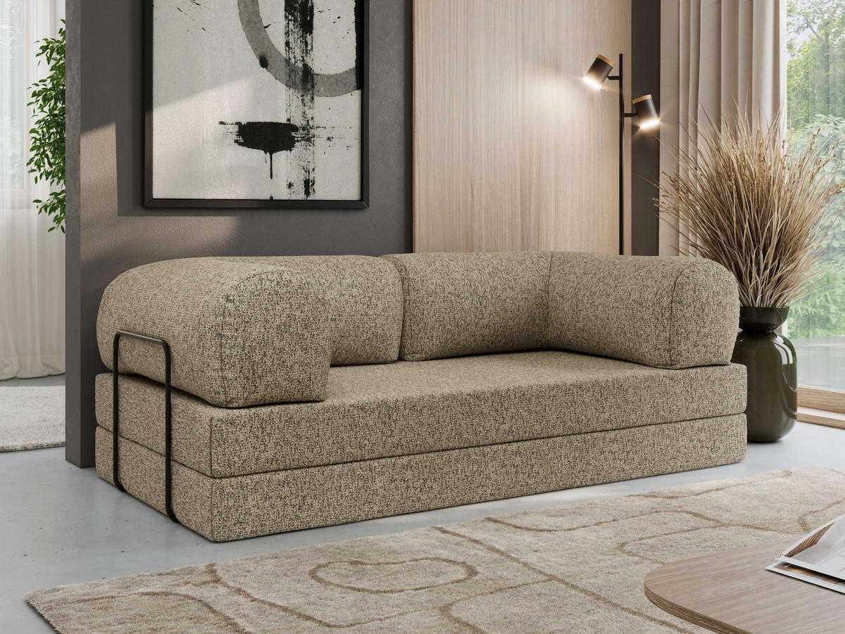 TROJMIESTNA POHOVKA ORSETTO - Taupe Štruktúrovaná látka - čierna/taupe, kov/textil (200/70/100cm) - MKS