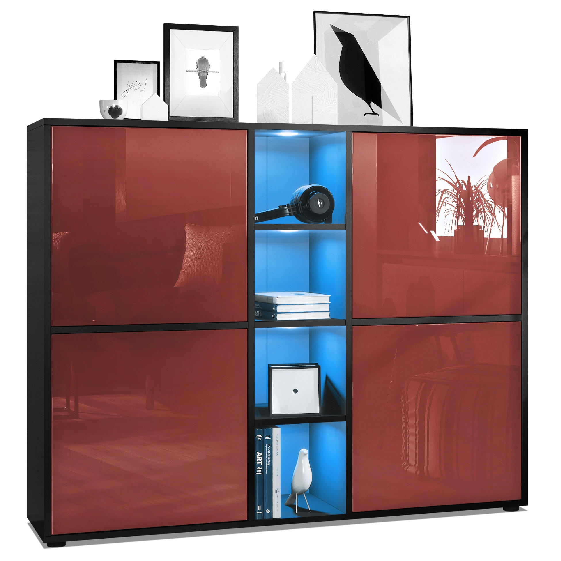 HIGHBOARD Cuba Türen in Bordeaux Hochglanz - Bordeaux, Holzwerkstoff (130.5/105.5/35.5cm) - Vladon
