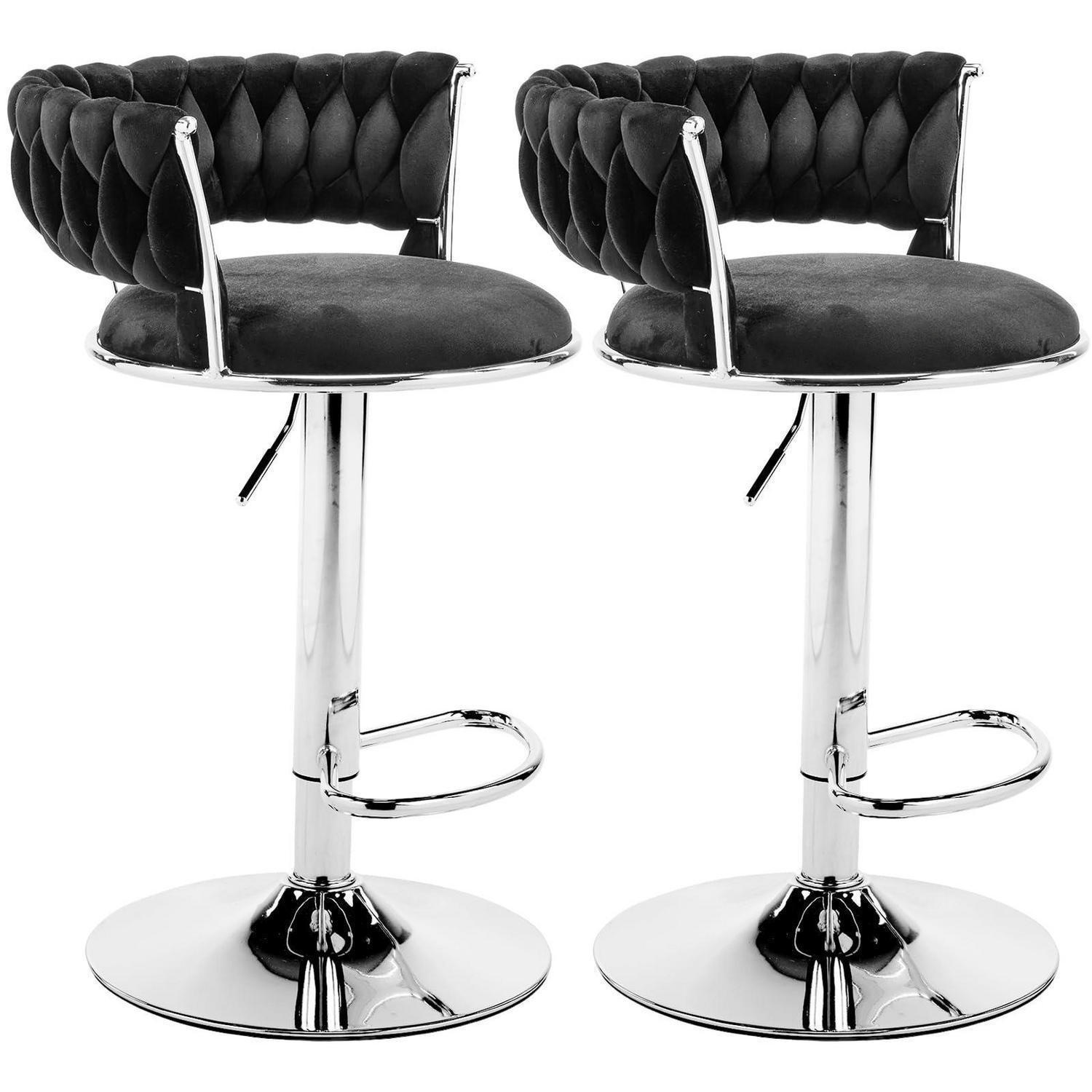 BARHOCKER 2er Set Samt Schwarz Höhenverstellbar - Schwarz, Textil (48/78/51cm)