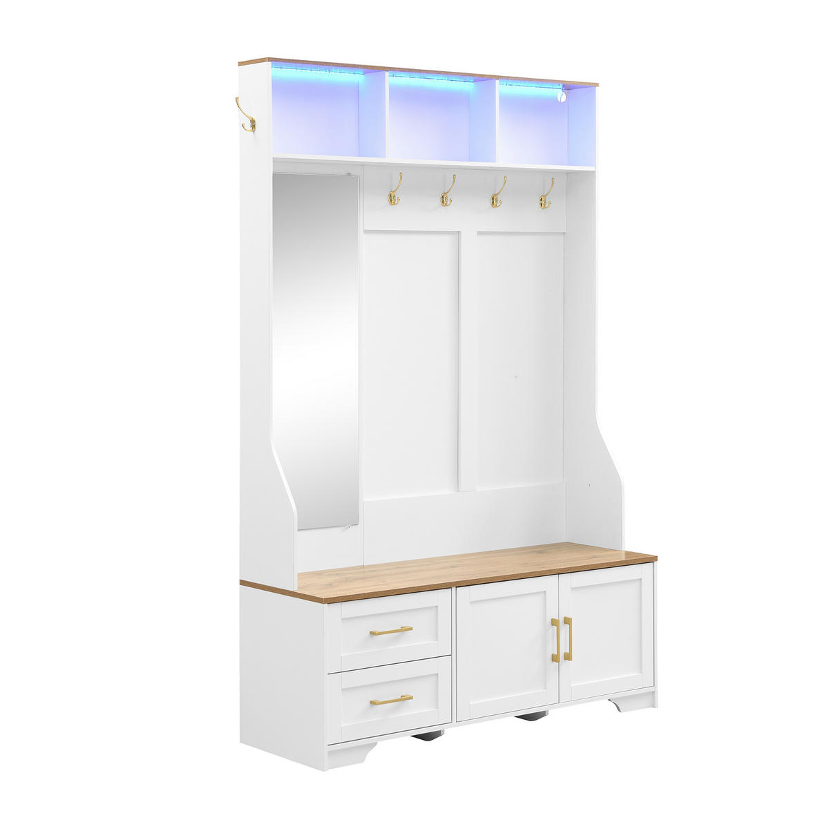 SCHUHSCHRANK aus MDF 120x40x187cm in Weiß mit LED & Spiegel - Weiß, Holzwerkstoff (120/187/40cm) - Modfu