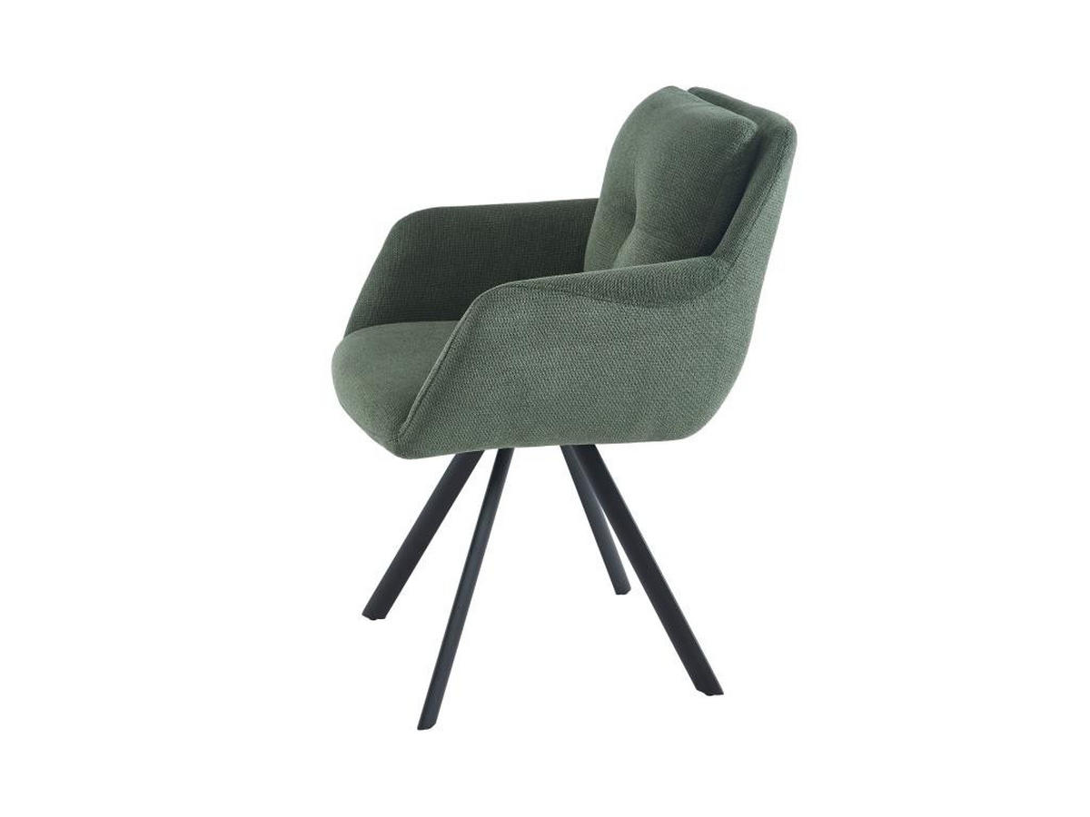 STUHL mit Armlehnen 6er-Set - Stoff & schwarzes Metall - Khaki - ZOLEVY - Grün, Textil (66/88/59cm) - Vente-Unique