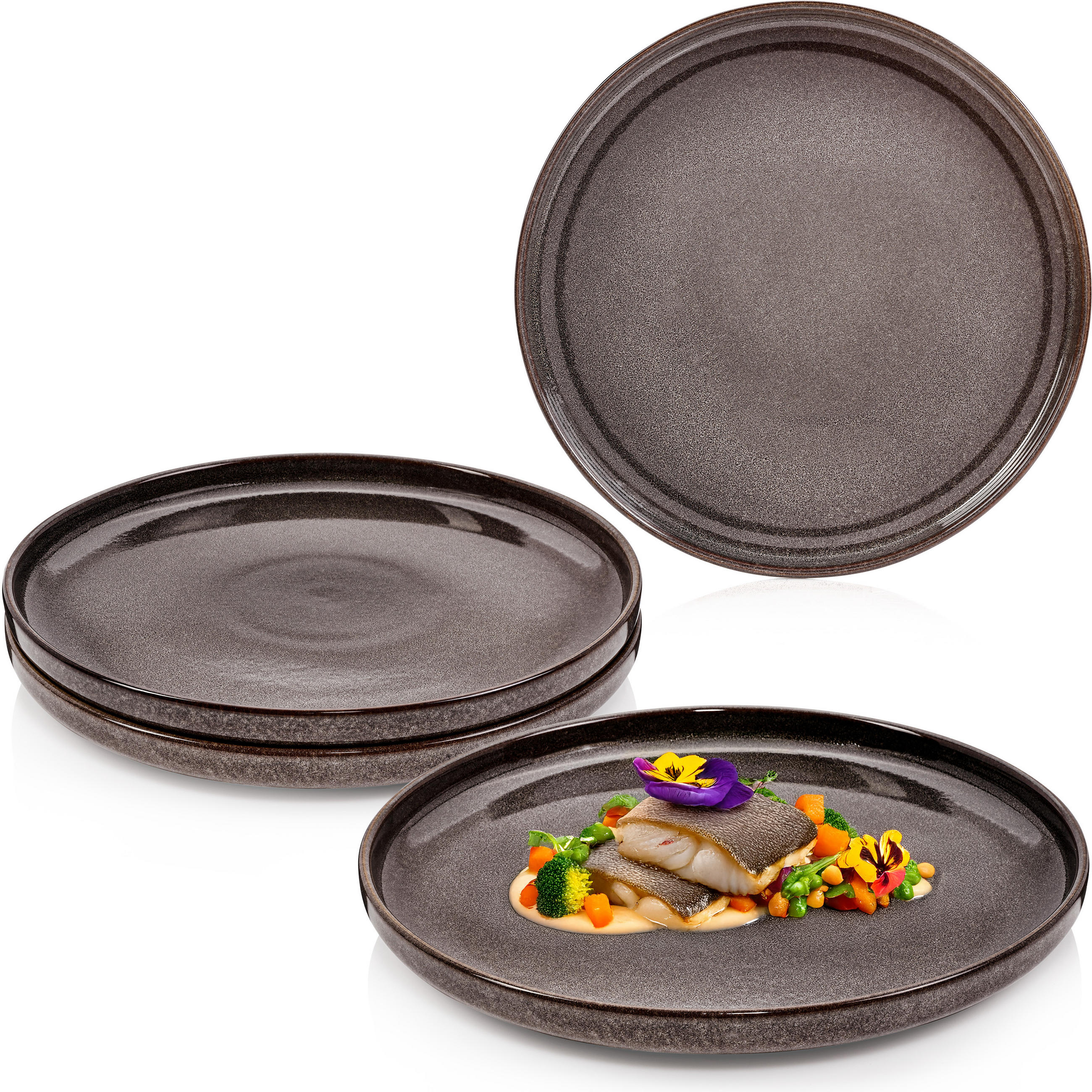 SPEISETELLER KAIRO GRAPHIT - 4 teilig aus Steingut - Braun, Keramik (25cm) - Sänger