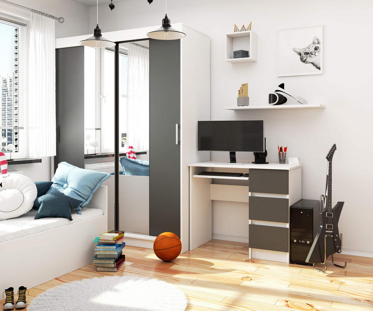 SCHREIBTISCH Weiß, Graphit Grau 77/90/50 - Weiß, Holzwerkstoff (50/90/77cm) - RAUMHIRSCH FURNITURE