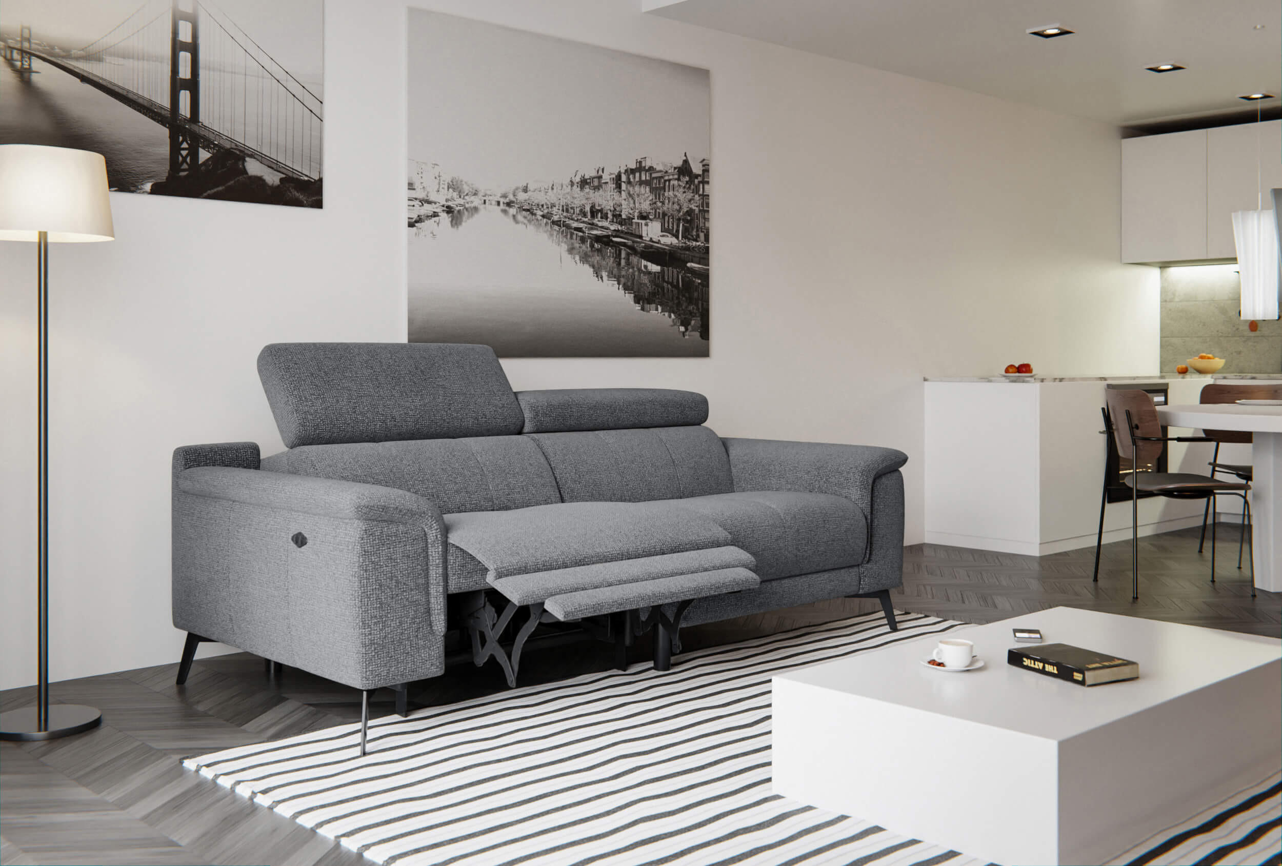 Thumbnail - Courtois Laville Relaxsofa, Grau, Textil, Rechteckig, 212x82x103 cm, Wohnzimmer, Sofas & Couches, Sofas, Heimkino Sofas