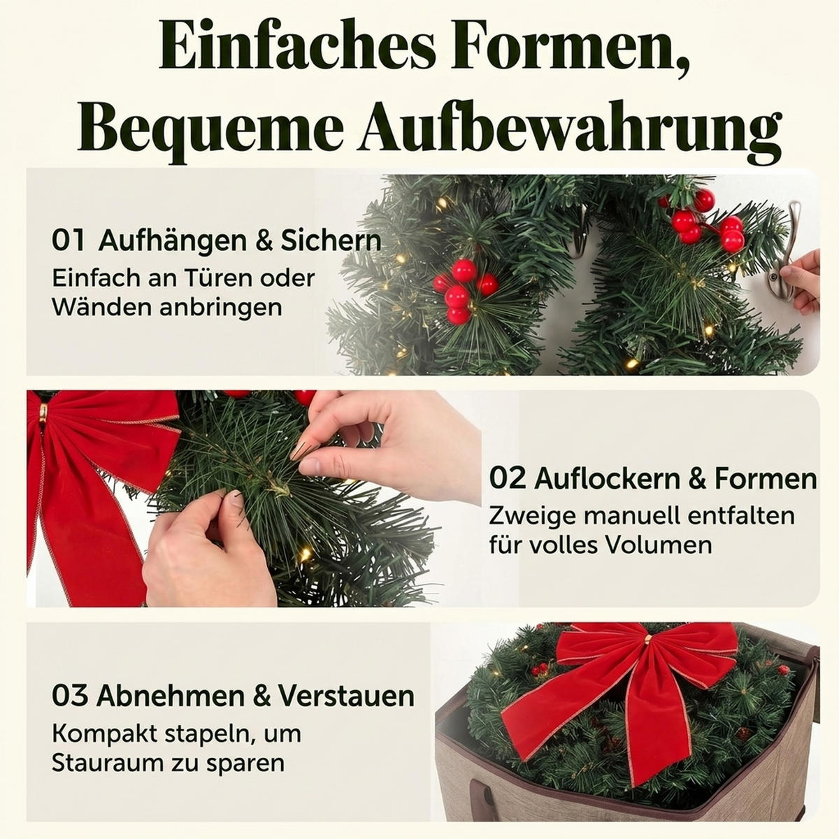 WEIHNACHTSKRANZ PVC Stahl Grün - Grün, Kunststoff (60/12/60cm) - HOMCOM