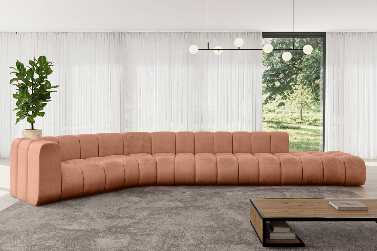 ECKSOFA modulares Sofa Tilmo-L2 - 490x194x70 cm Apricot - Koralle, Holzwerkstoff/Textil (490/194cm) - ALTDECOR