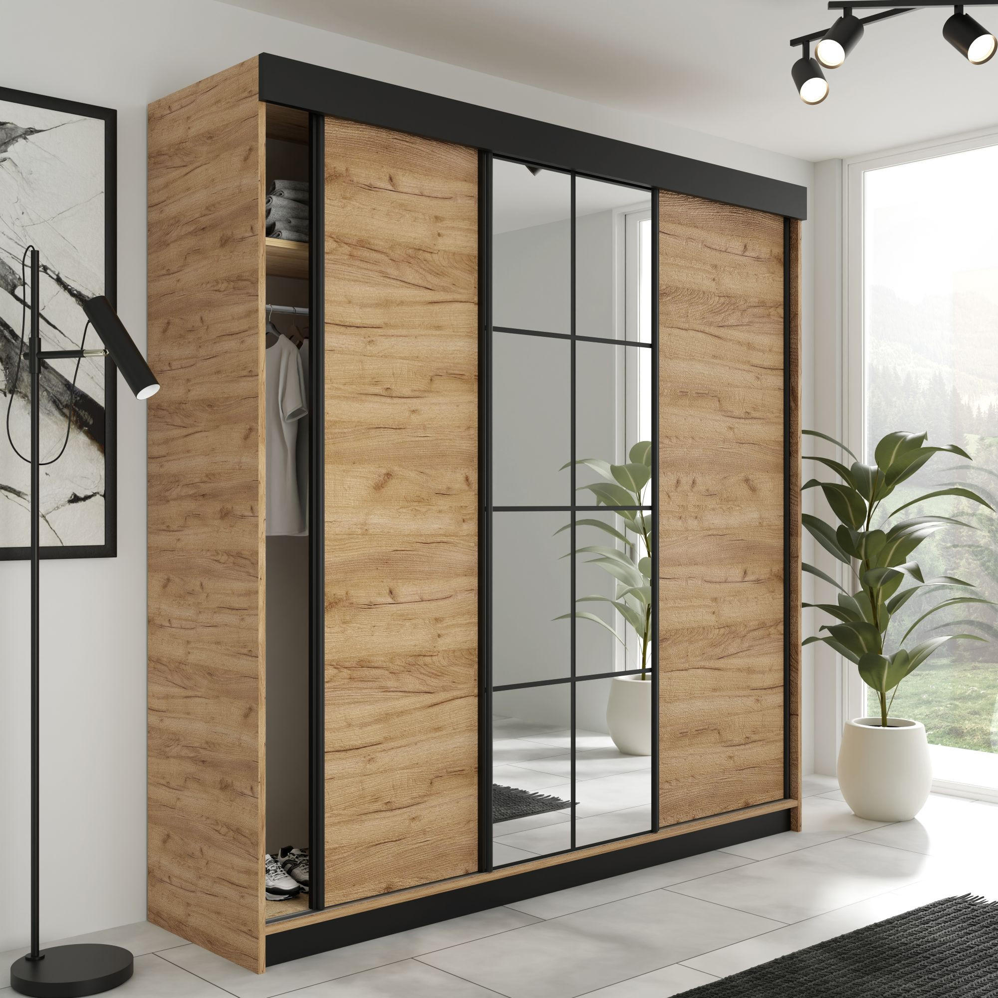 SCHIEBETÜRENSCHRANK LAMARO Craft Eiche Gold 200x205x59cm - Braun, Holzwerkstoff (200/205/59cm) - Kier Furniture