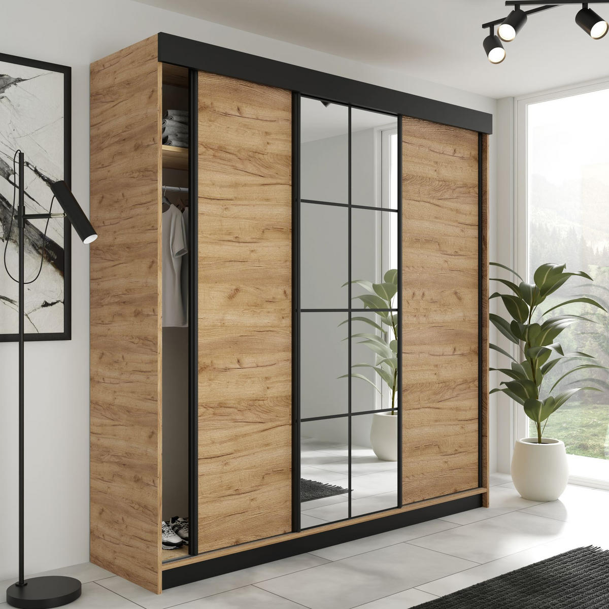 SCHIEBETÜRENSCHRANK LAMARO 250x205x59 cm Eiche Craft Gold - Honigeiche, Holzwerkstoff (250/205/59cm) - Kier Furniture