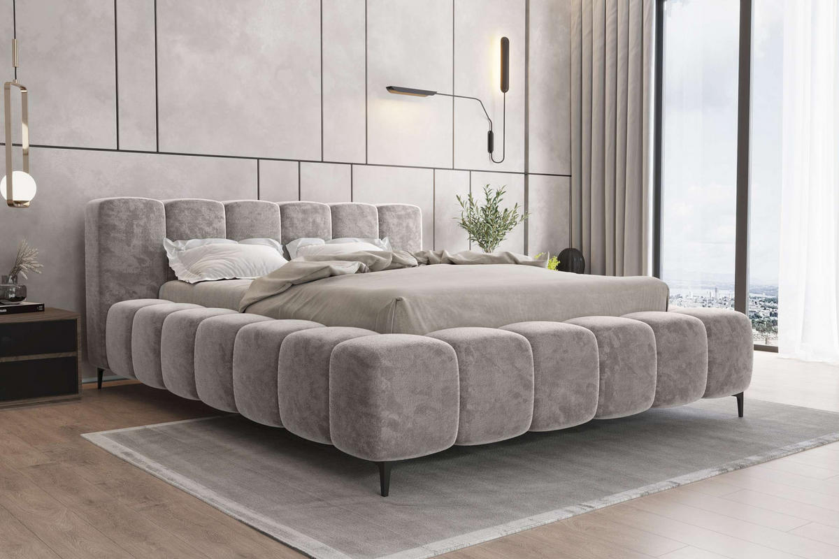 POLSTERBETT COZY Chenille Blaugrau 140/200 cm - Blaugrau/Schwarz, Textil/Metall (140/200cm) - 99rooms