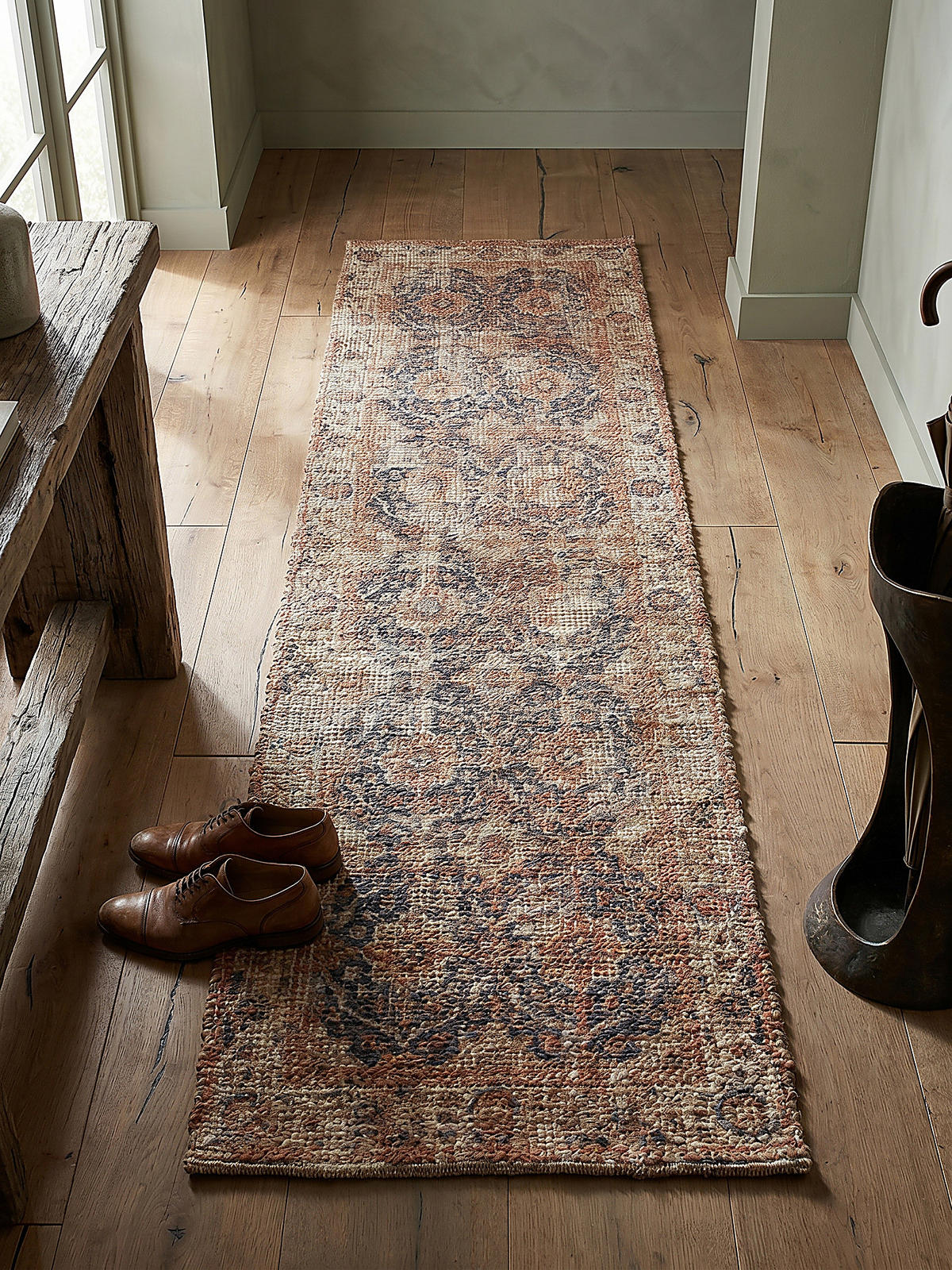 JUTETEPPICH handgewebt WENSLEY, im Vintage-Stil, Rot-Blau, 60 x 230 cm - Rot, Textil (230/60cm) - KADIMA DESIGN
