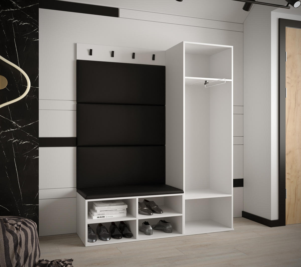 GARDEROBEN-SET 134/184/42 - Creme/Schwarz, Holz/Kunststoff (134/184/42cm) - MÖBEL KRYSPOL