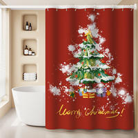 DUSCHVORHANG Rot Weihnachten 180 x 180 cm Polyester waschbar Dekoration Badezimmer mit Haken - Rot, Textil (180/180cm) - MCBOSON