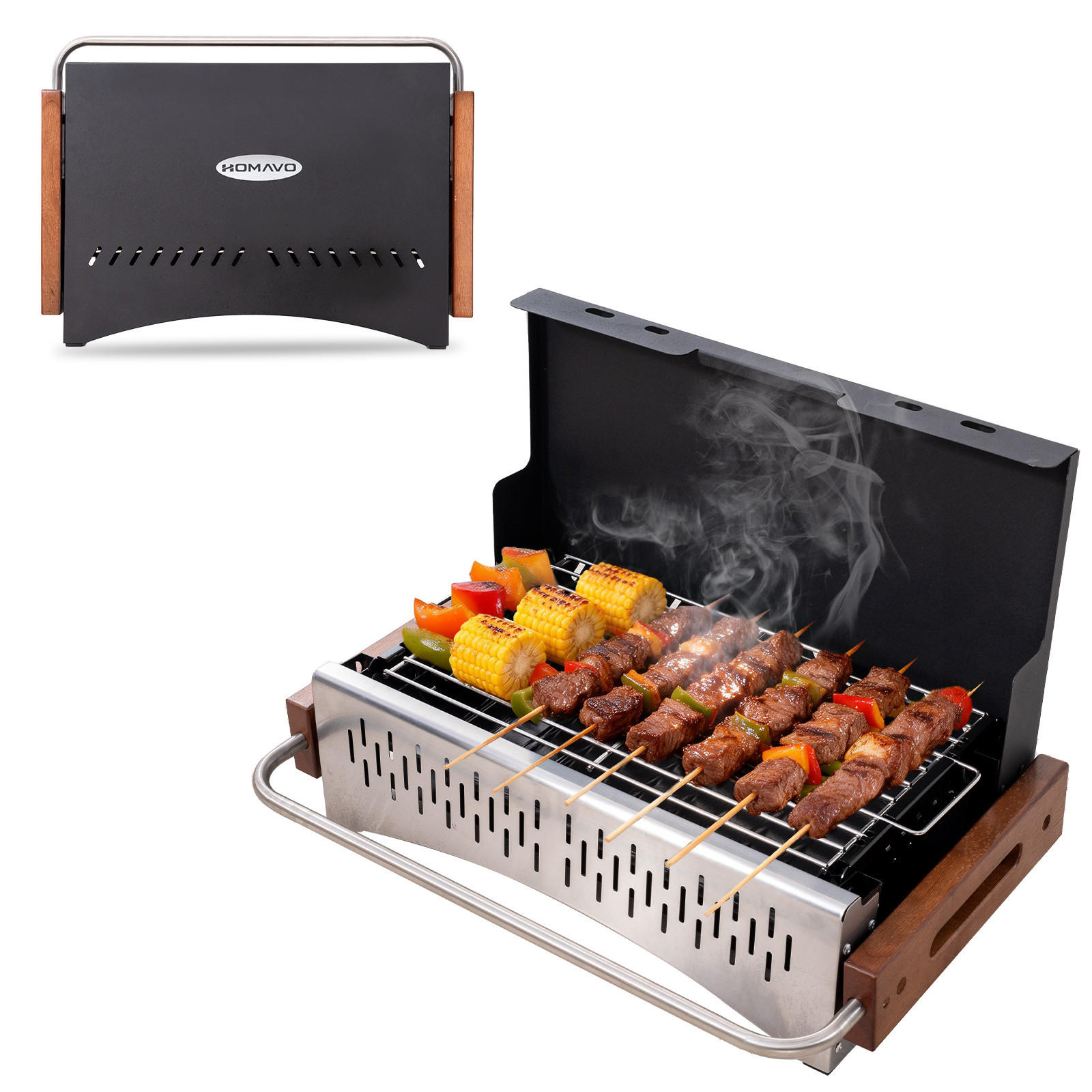 HOLZKOHLEGRILL - Schwarz, Metall (37.3/33.2/50.72cm) - HOMAVO