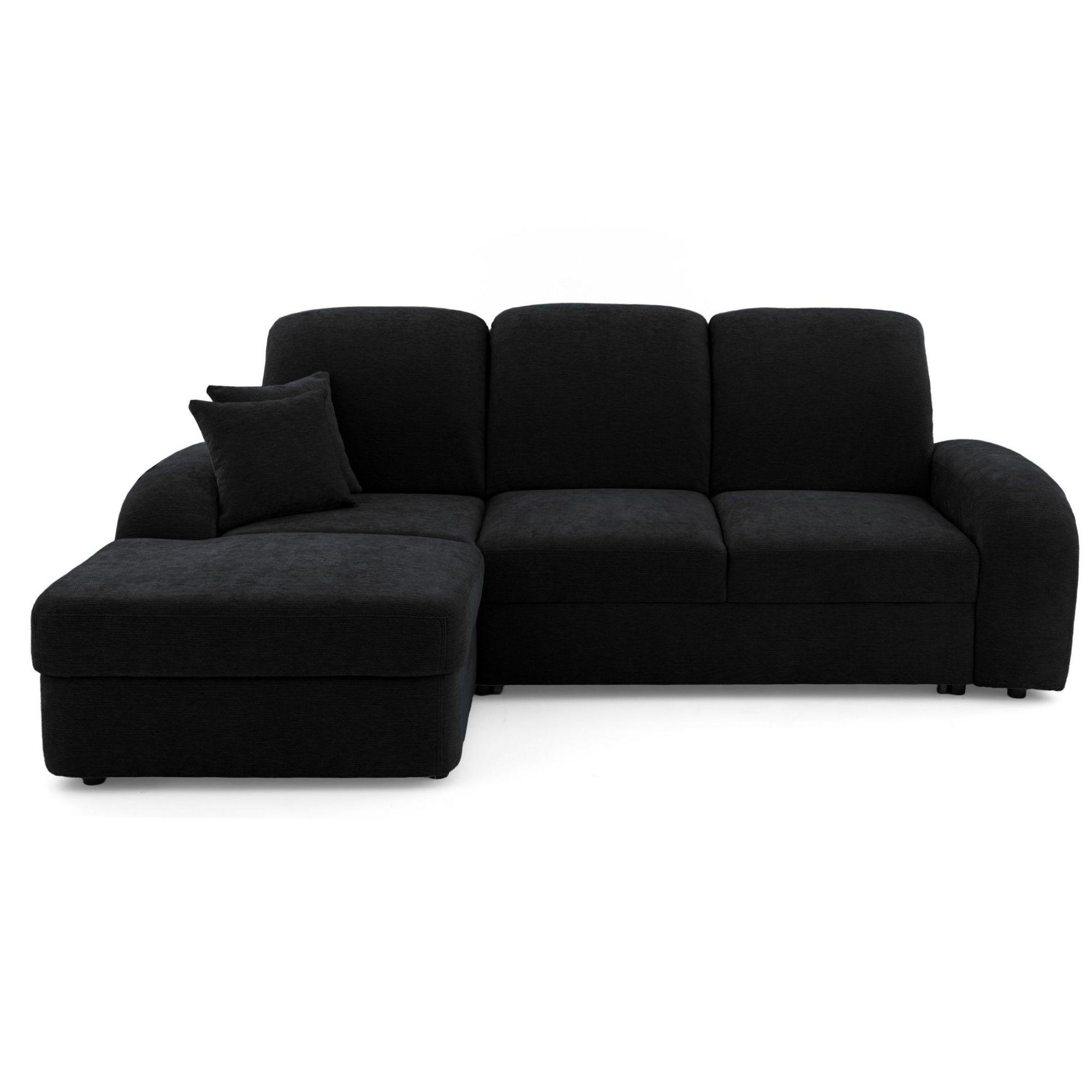 ECKSOFA VIBE S Links mit Schlaffunktion 130x202 Chenille Anthrazit - Anthrazit/Schwarz, Holz/Kunststoff (255/156cm) - Muffo