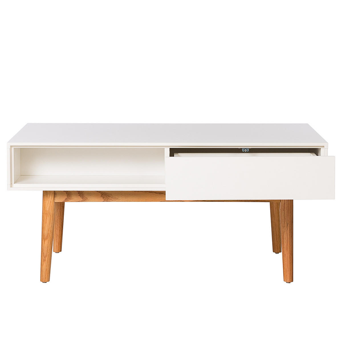 COUCHTISCH mit 2 Schubladen - Weiß / Eiche - Eichefarben/Weiß, Holzwerkstoff (60/100/45cm) - home24