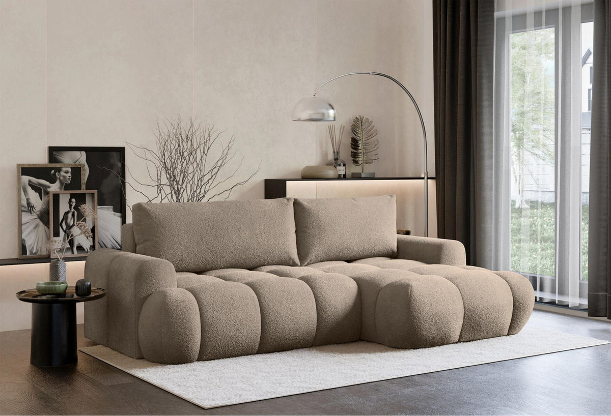 ECKSOFA Ombo Mini, Dunkelbeige Bouclé, rechtsseitig - Schwarz/Cappuccino, Kunststoff/Textil (155/246cm) - Selsey
