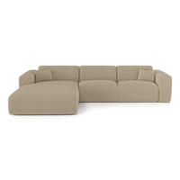 ECKSOFA LINKS SCHLAFSOFA Gerippter Samt Beige 280cm - Beige, Textil (165/280cm) - Sia Home