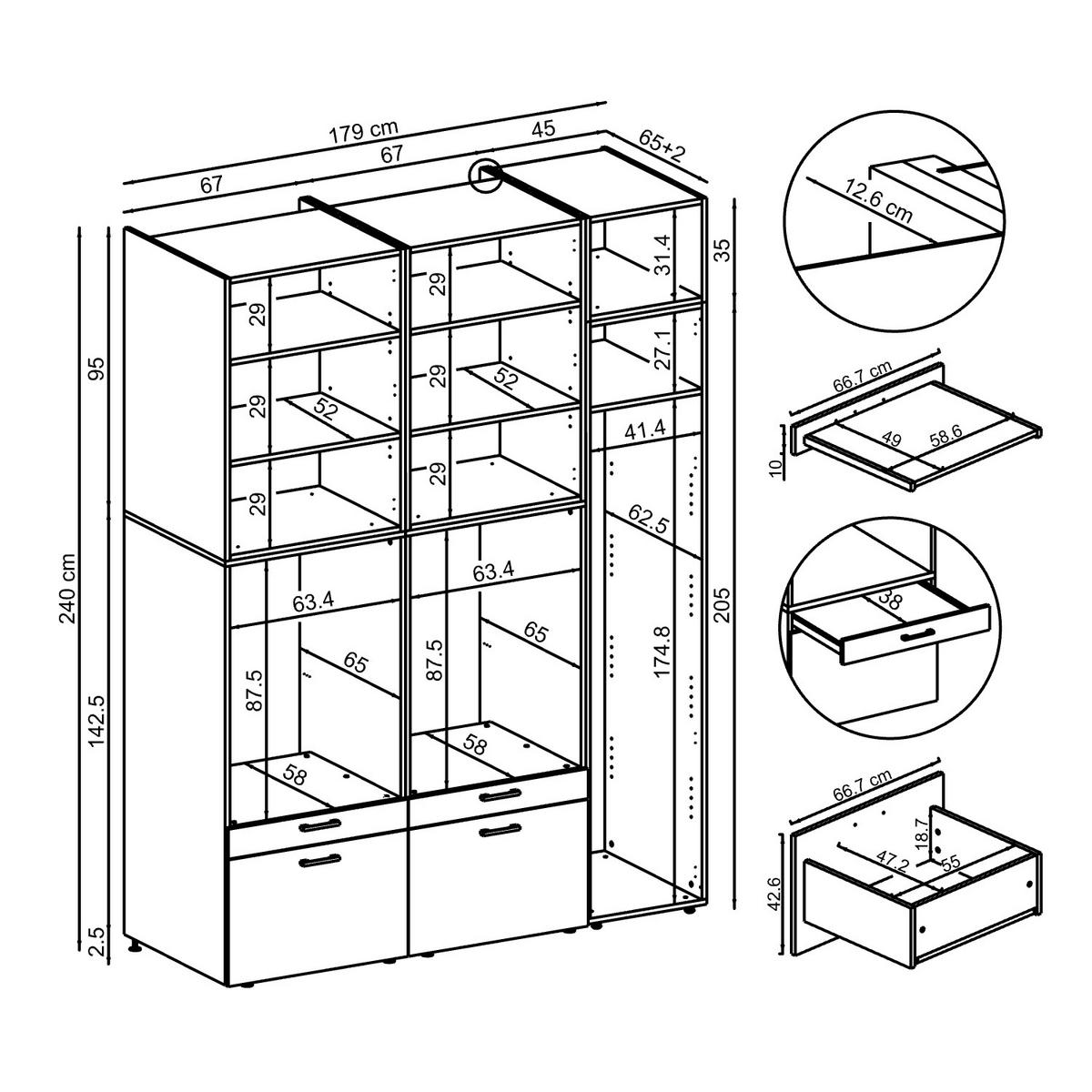 WASCHMASCHINENSCHRANK Serie 2 179cm Breit, 240cm Hoch - Schwarz, Holzwerkstoff (179/240/67cm)