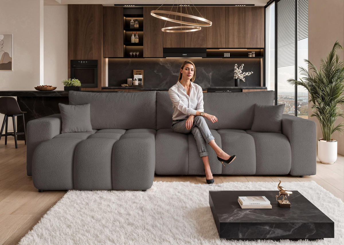 ECKSOFA OFI mit Schlaffunktion und Bettkasten Dunkelgrau - Dunkelgrau, Holzwerkstoff/Kunststoff (278/145cm) - Idohome