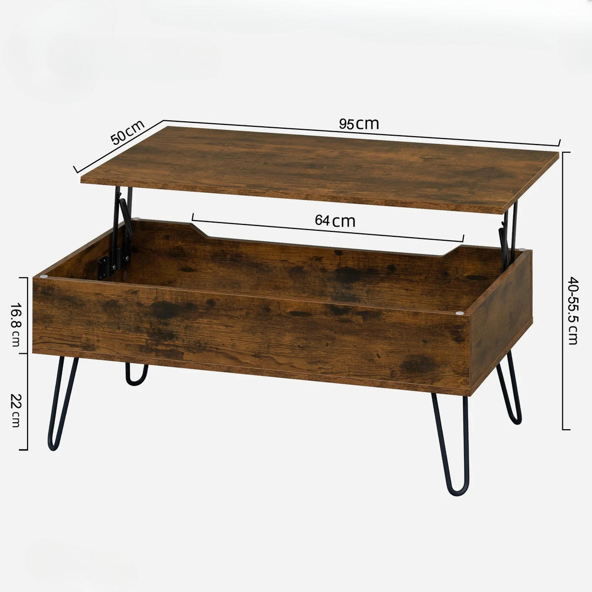COUCHTISCH Rustikal Braun 95/50/40 cm - Wildeiche, Metall (50/95/40cm) - PANGIVO