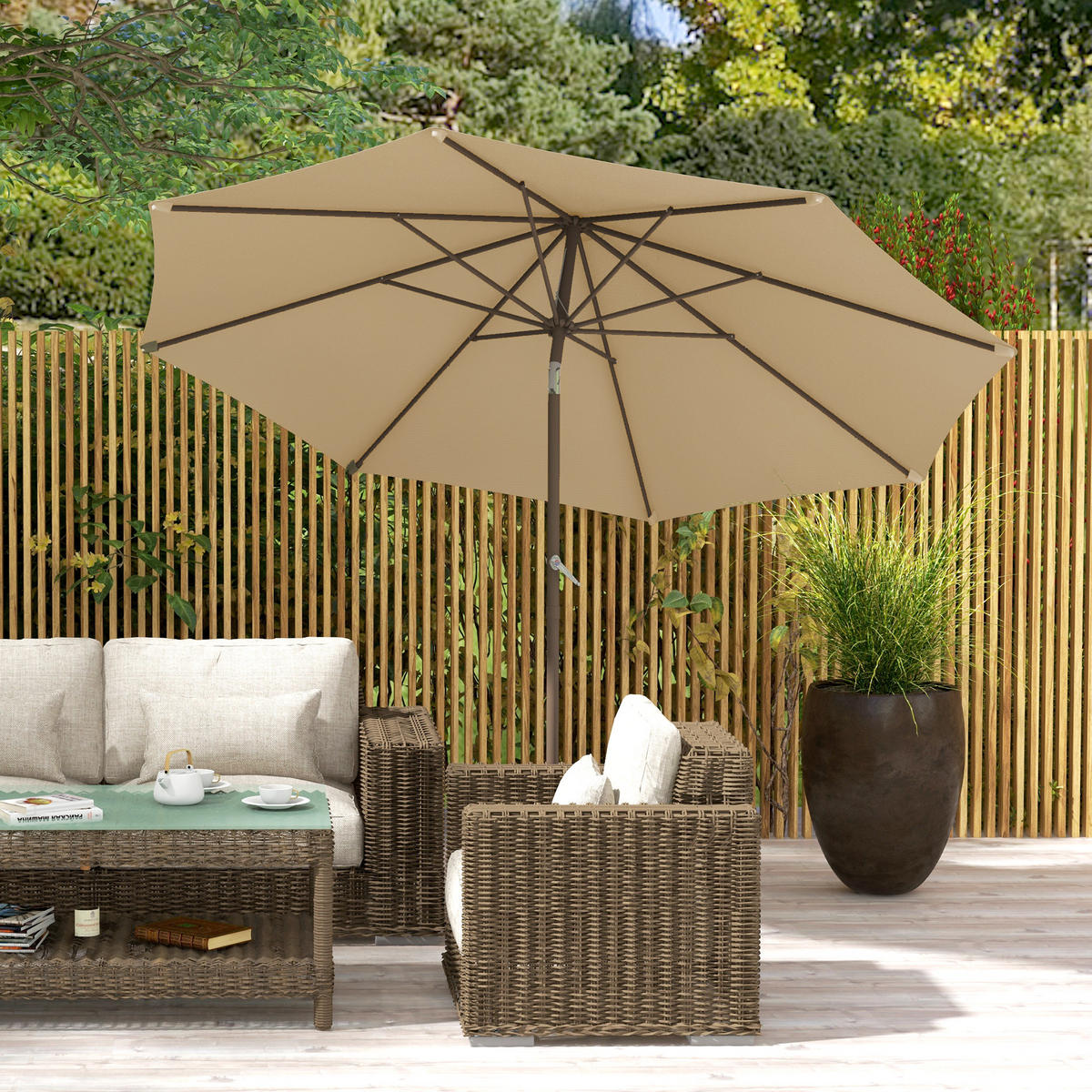 SONNENSCHIRM DE-11459 neigbar, mit Kurbel, Ø 2,63 m Beige - Mokka, Textil (263/263cm) - ComfortXL