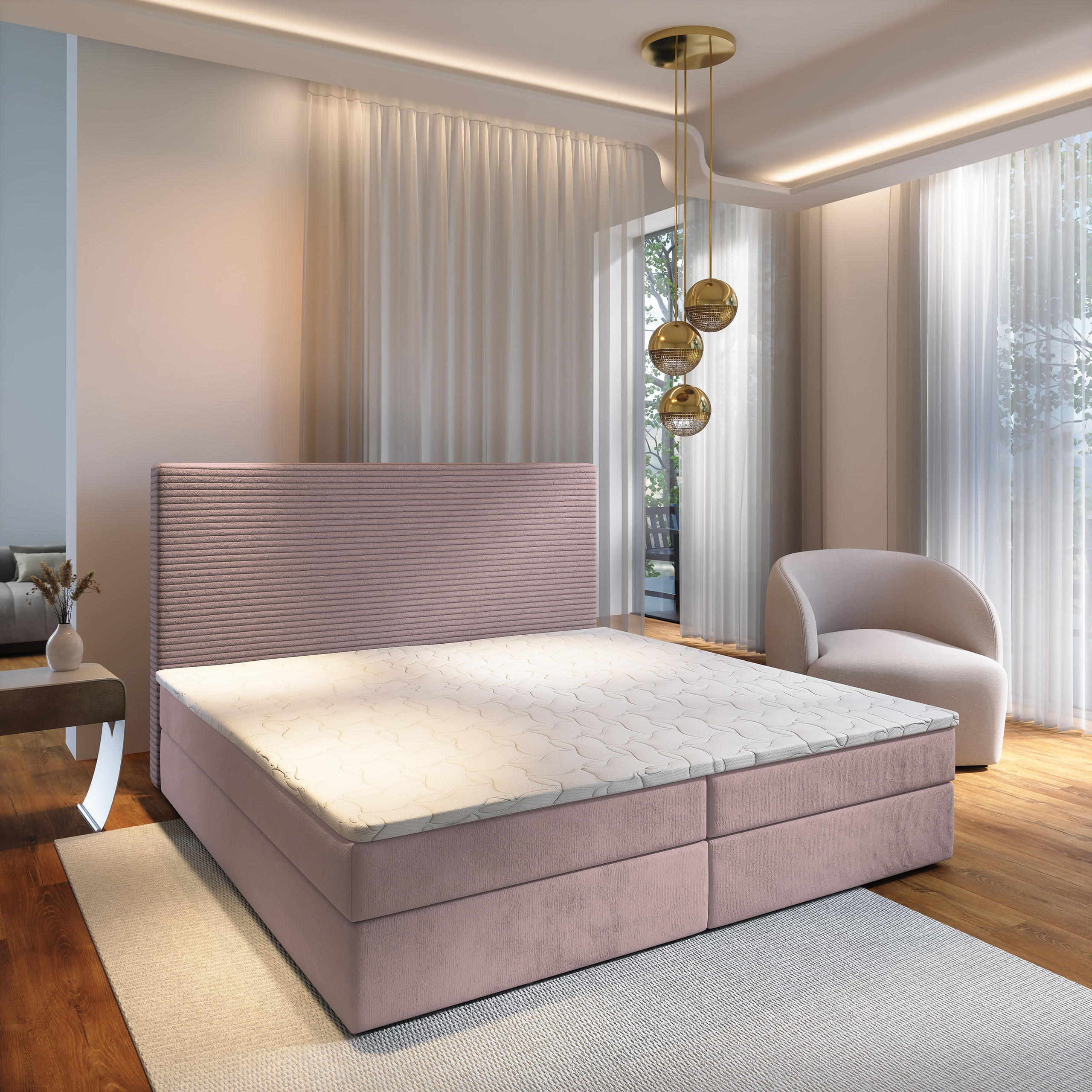 BOXBETT GIARRO 140x200 cm mit Matratze und Topper - Rosa - Rosa, Holz (140/200cm) - MASSENO