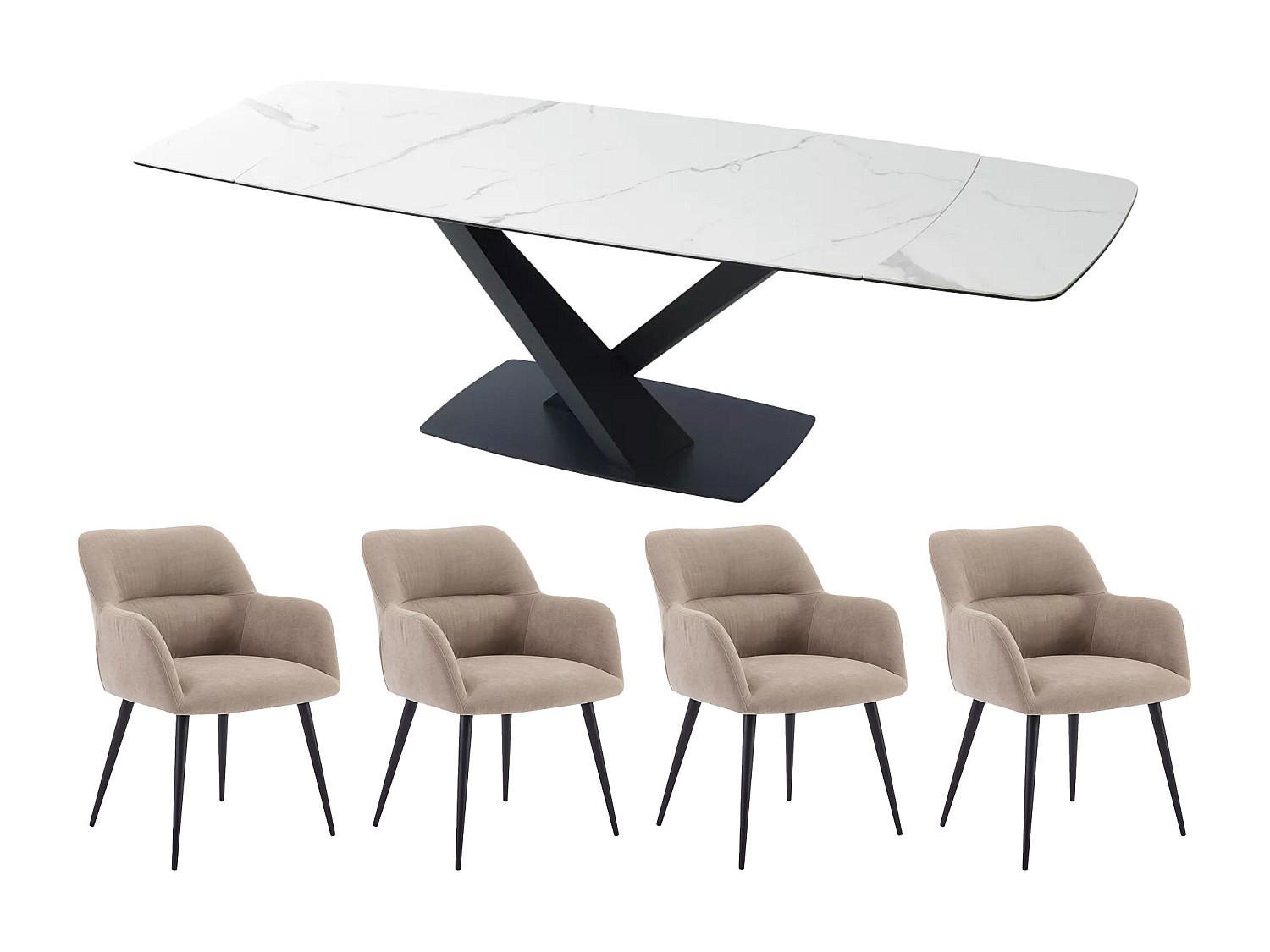 SET aus ausziehbarem Tisch und Stuhl - > 12 Personen-Sitzer - Glas, Keramik - Schwarz, Weiß - - Schwarz/Weiß, Glas/Keramik (260/76/90cm) - Vente-Unique