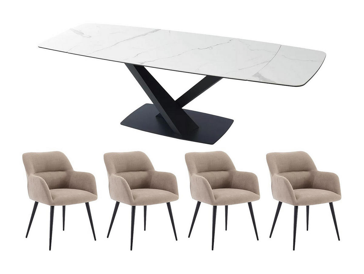 SET aus ausziehbarem Tisch und Stuhl - > 12 Personen-Sitzer - Glas, Keramik - Schwarz, Weiß - - Schwarz/Weiß, Glas/Keramik (260/76/90cm) - Vente-Unique