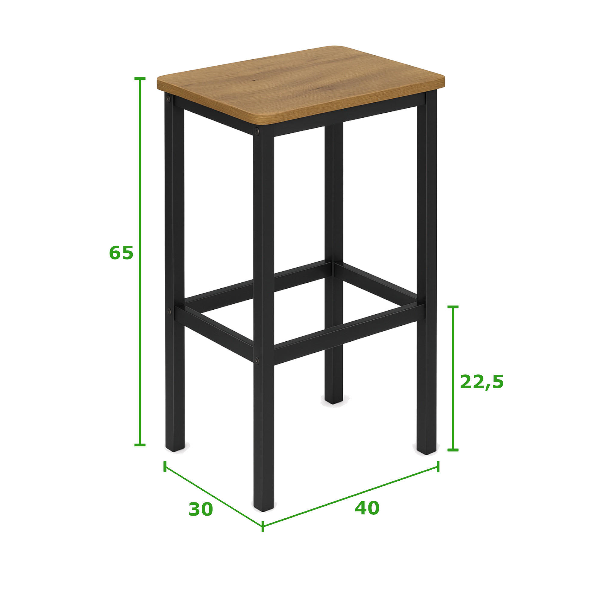 BARHOCKER Schwarzstahl Hellbraun 40/30/65 cm - Hellbraun/Schwarz, Holzwerkstoff/Metall (40/65/30cm) - Begryf