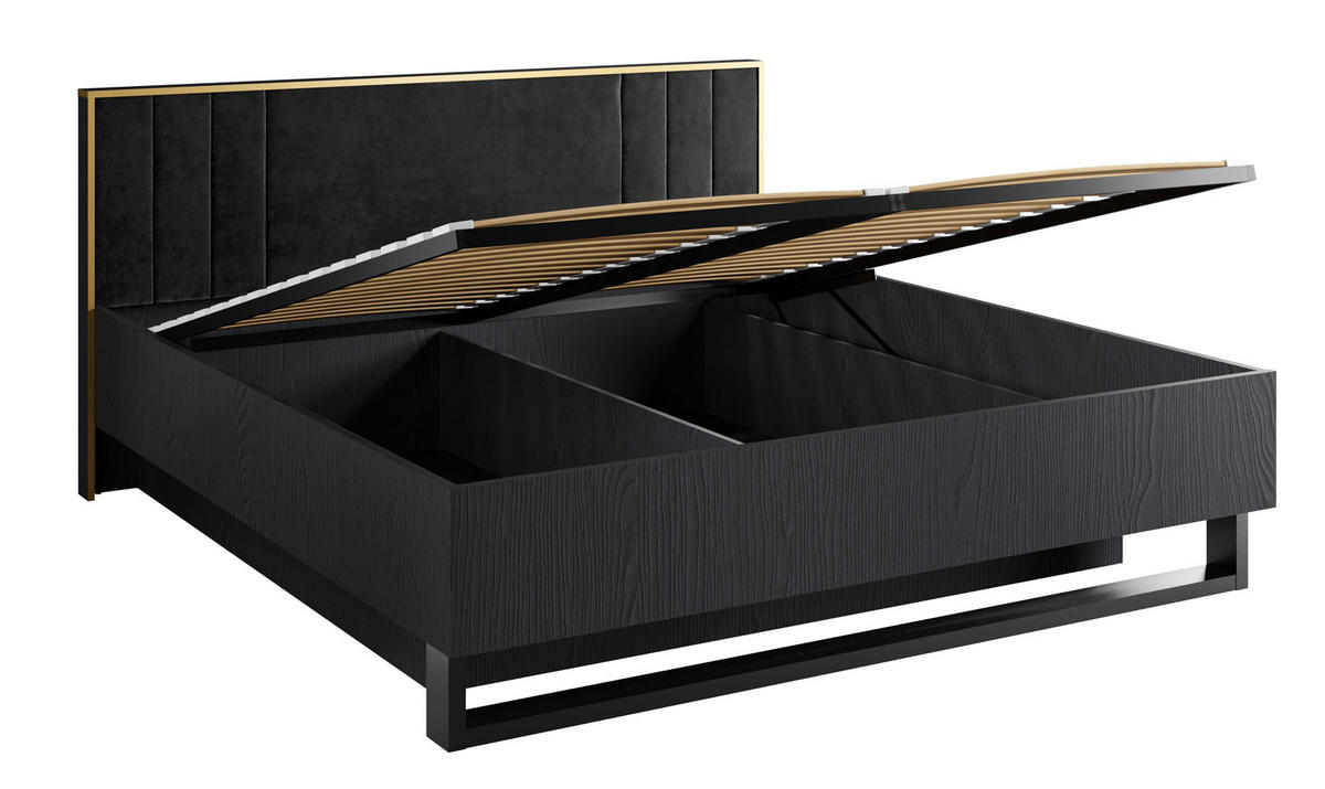 DOPPELBETT Mond anthrazit / Absetzungen gold 189 / 210 / 97cm - Anthrazit/Goldfarben, Holz/Holzwerkstoff (180/200cm) - Feldmann-Wohnen