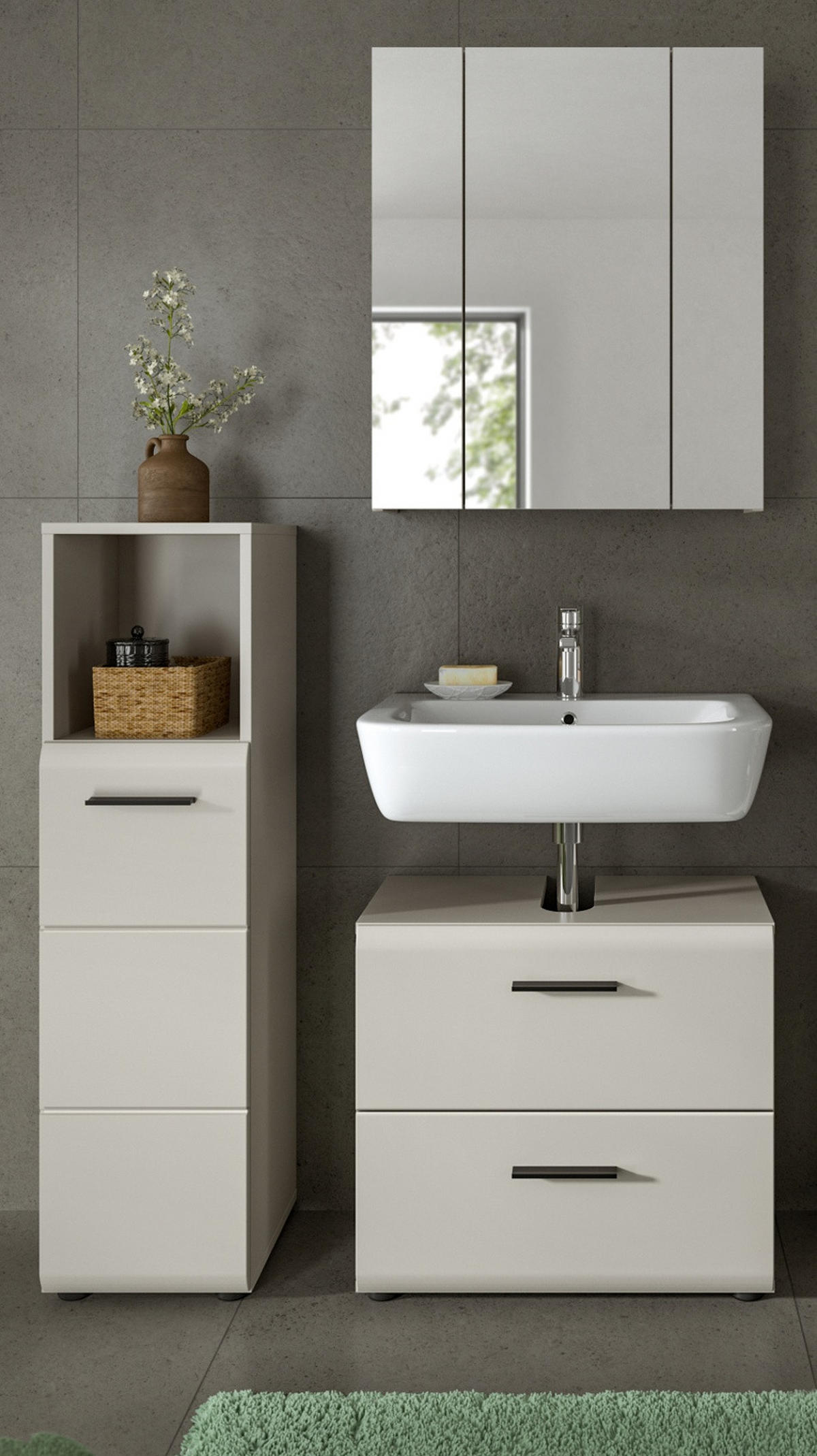BADMÖBEL-SET Kaschmir 3-teilig 105 cm, Badkombination in modernem Design - Kaschmir/Schwarz, Glas/Holzwerkstoff (105/185/30cm) - Inn.Furn