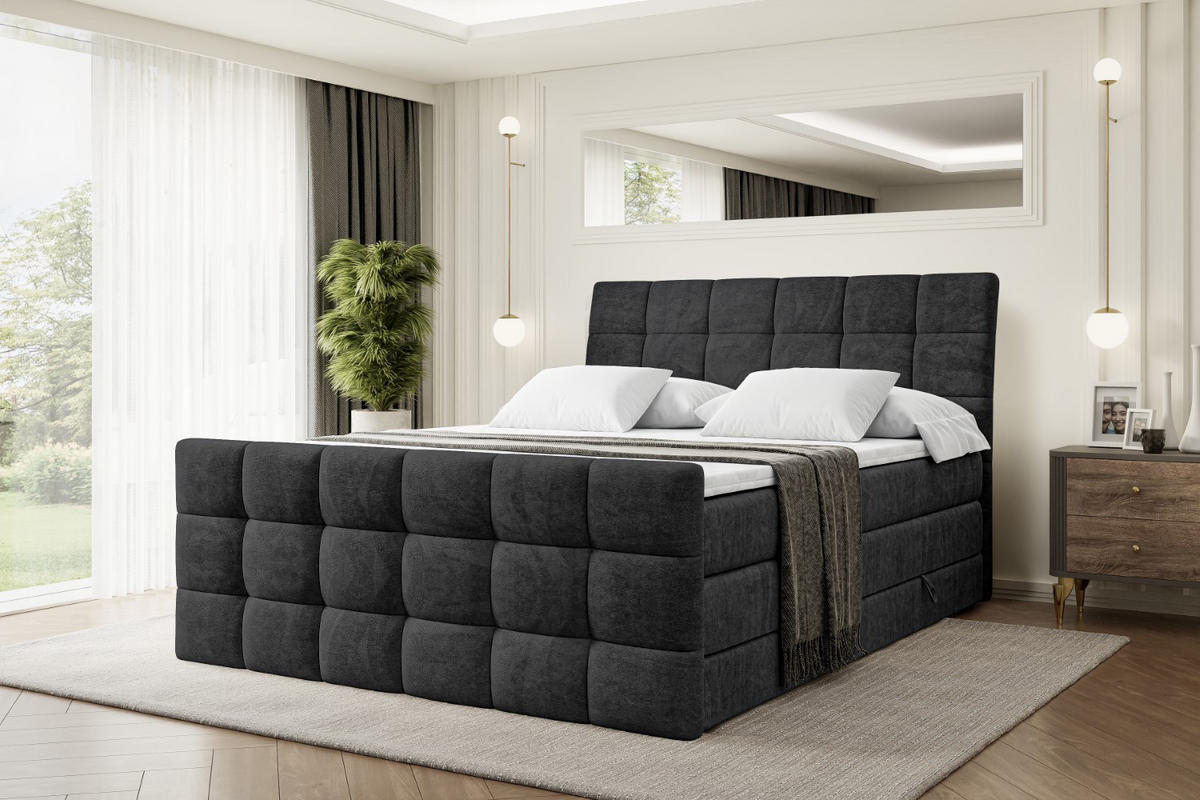 BOXSPRINGBETT BRUGO-Z KING - 160 x 200 - H3/H4 - Schwarz - Schwarz, Holzwerkstoff (160/200cm) - ALTDECOR