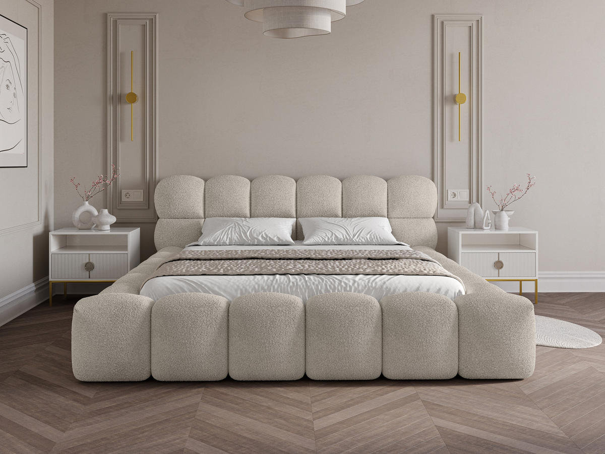 POLSTERBETT Mira 2 Hellbeige 140/200 cm Boucle mit Bettkasten - Beige, Textil/Metall (140/200cm) - wonello