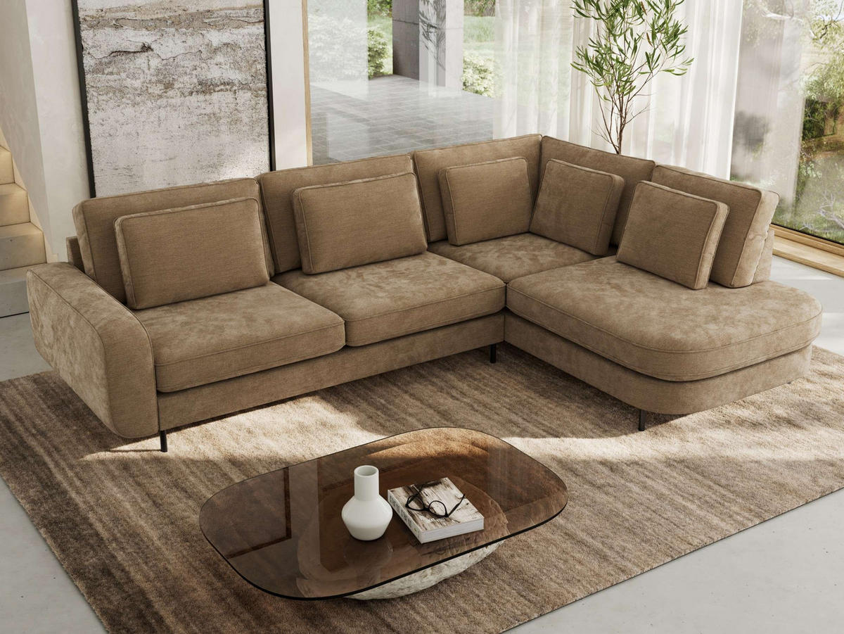 ROHOVÁ SEDAČKA CALENO L - Hnědá Hrubě tkaná žinylka - Levá Strana - černá/hnědá, kov/textil (317/225cm) - MKS