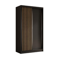 KLEIDERSCHRANK mit furnierten Schiebetüren und Aluminium-Leisten, LED-Beleuchtung - LABELO - 120 cm Schwarz+Schwarz+Artisan - Schwarz/Eiche Artisan, Holzwerkstoff (120/216/61cm) - ALTDECOR
