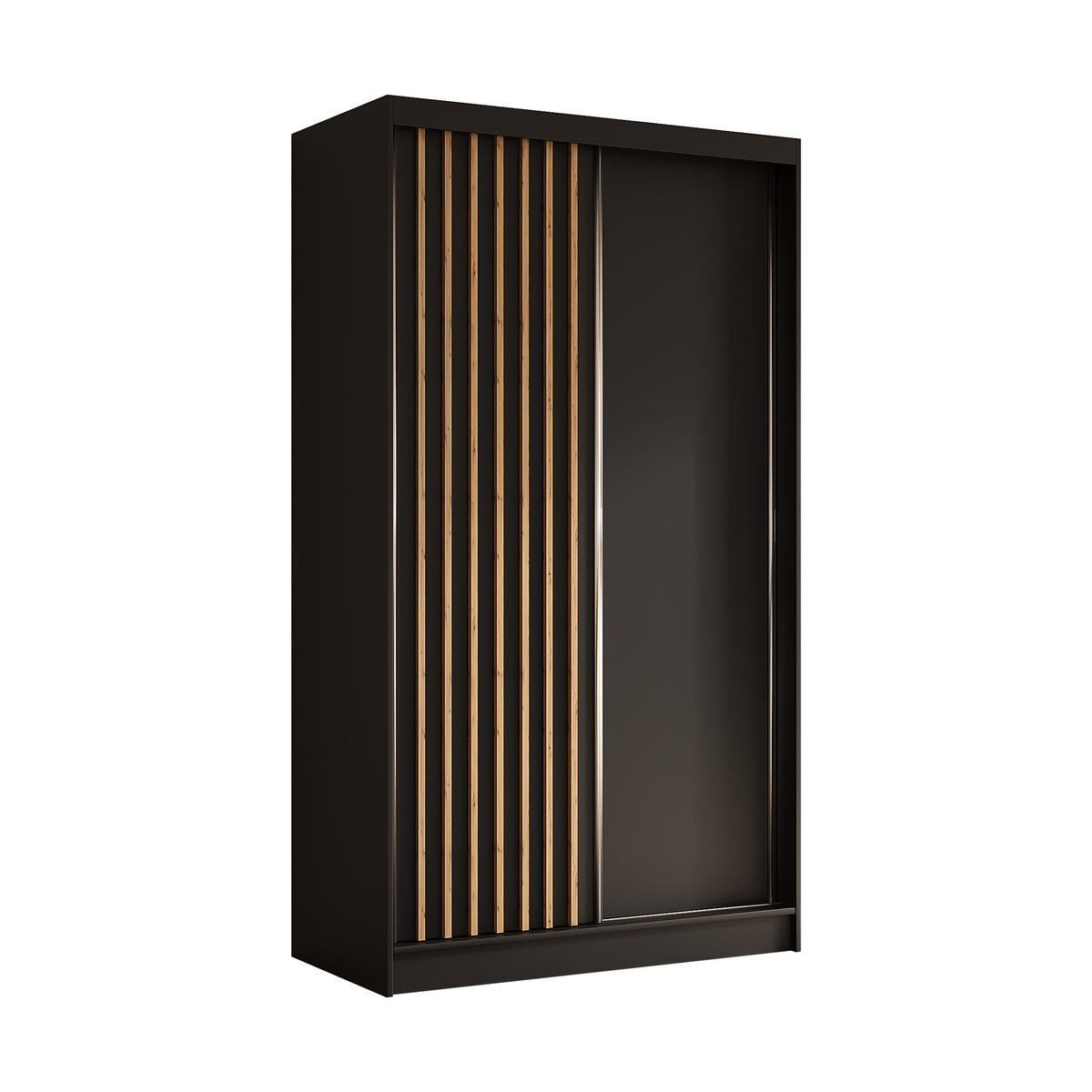 KLEIDERSCHRANK mit furnierten Schiebetüren und Aluminium-Leisten, LED-Beleuchtung - LABELO - 120 cm Schwarz+Schwarz+Artisan - Schwarz/Eiche Artisan, Holzwerkstoff (120/216/61cm) - ALTDECOR