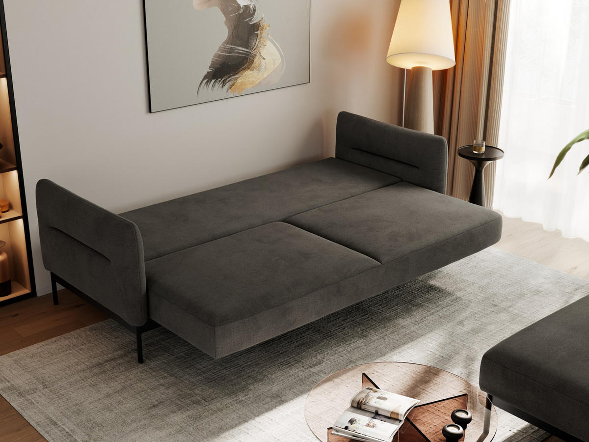 SCHLAFSOFA SALENTO Dunkelgrau Velvet - Dunkelgrau/Schwarz, Textil/Metall (221/82/193cm) - MKS