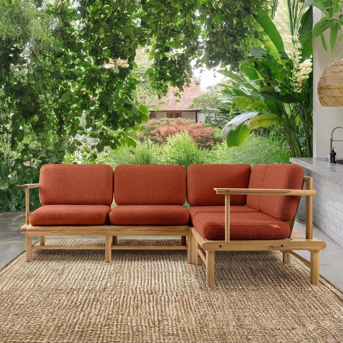 LOUNGESOFA ATREDA rechts - Orange, Holz/Textil (230/74/160cm) - KONSIMO®