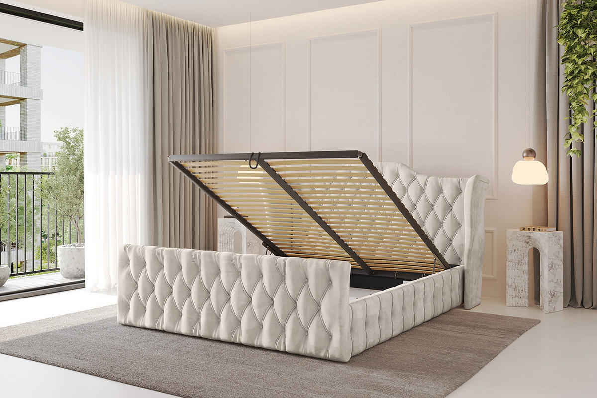 POLSTERBETT mit Bettkasten, Fußteil und Lattenrost, Boxbett ohne Matratze - MODY-Z 180x200 Beige - Beige, Holzwerkstoff/Textil (180/200cm) - ALTDECOR